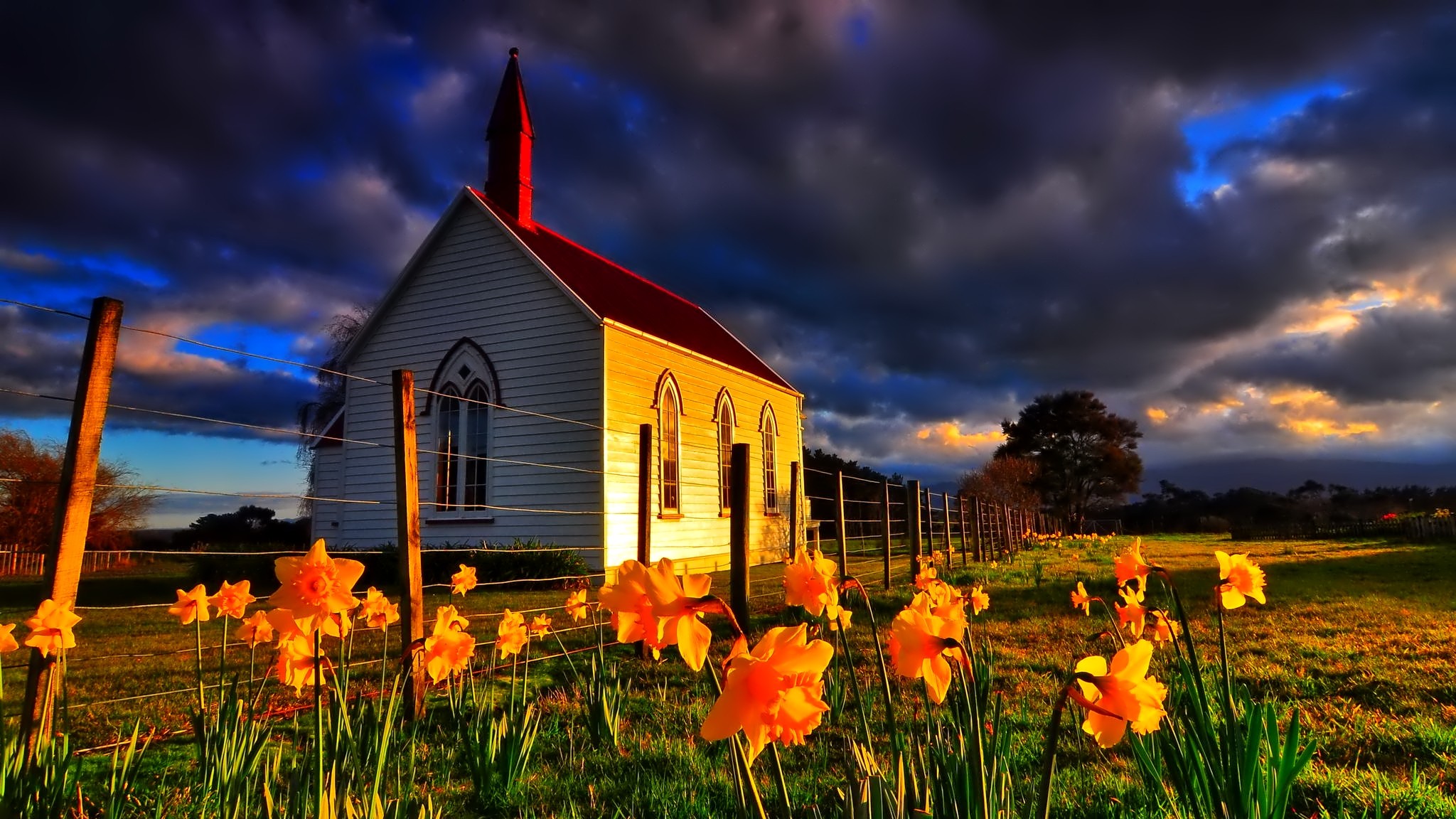 Religious Man Made Chapel Church Cloud Flower Daffodil 2048x1152
