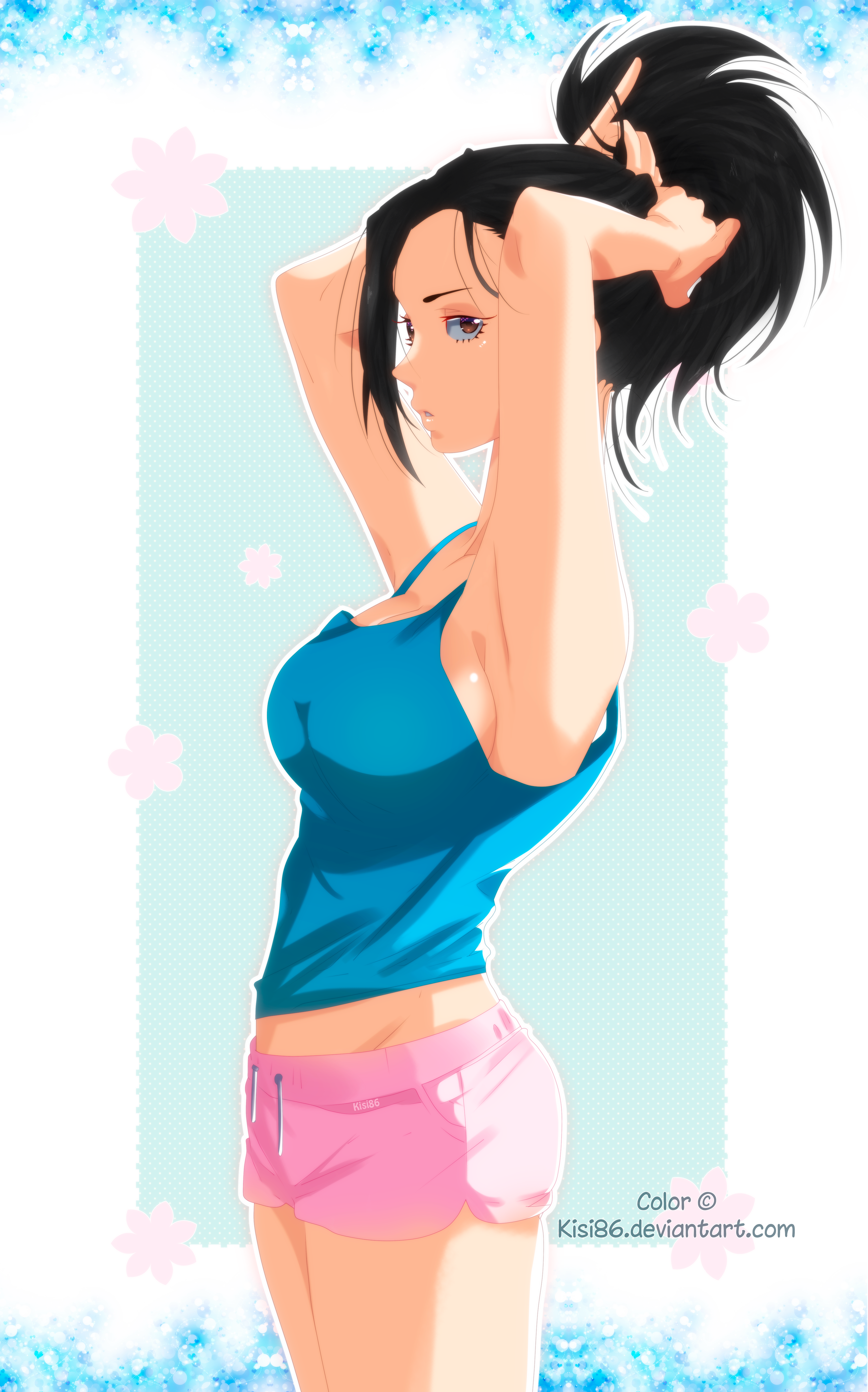 Boku No Hero Academia Anime Girls Long Hair 2D Fan Art Vertical Black Hair Thigh Highs Short Pants B 3485x5588