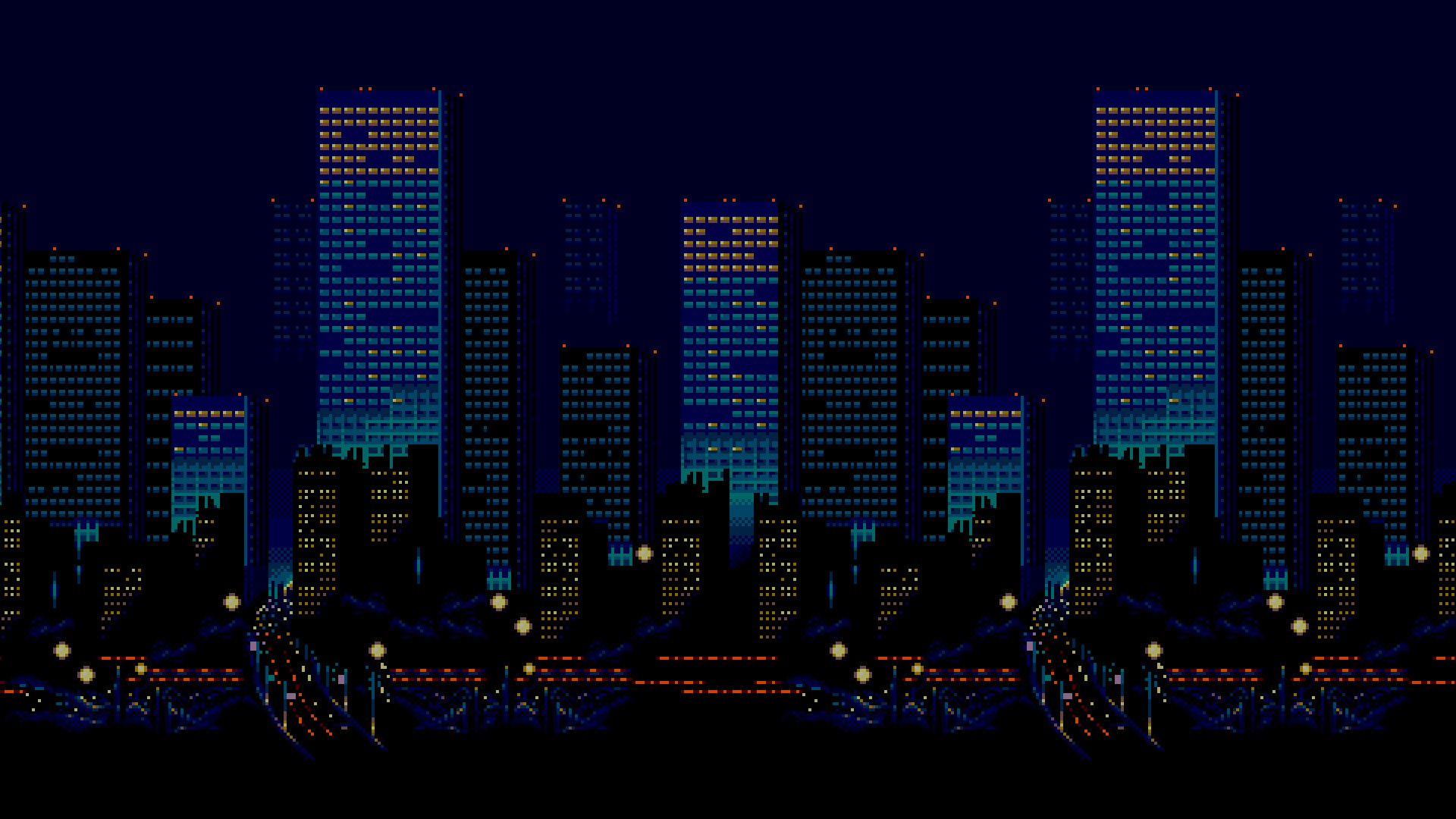 Pixel Art 16 Bit Sega Streets Of Rage City Skyline Night Urban 1920x1080