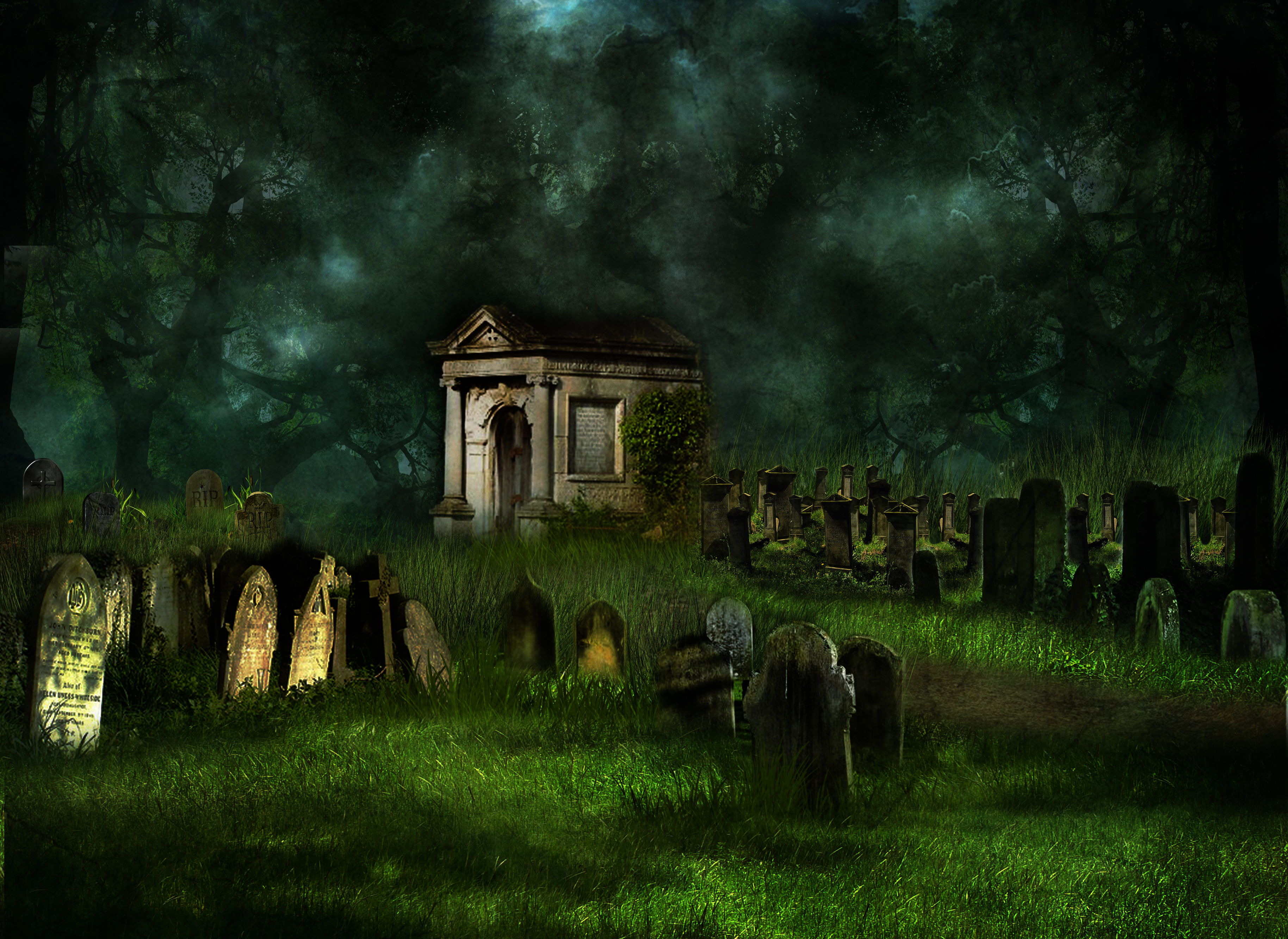 Dark Graveyard Cemetery Tombstone Tree 3656x2664