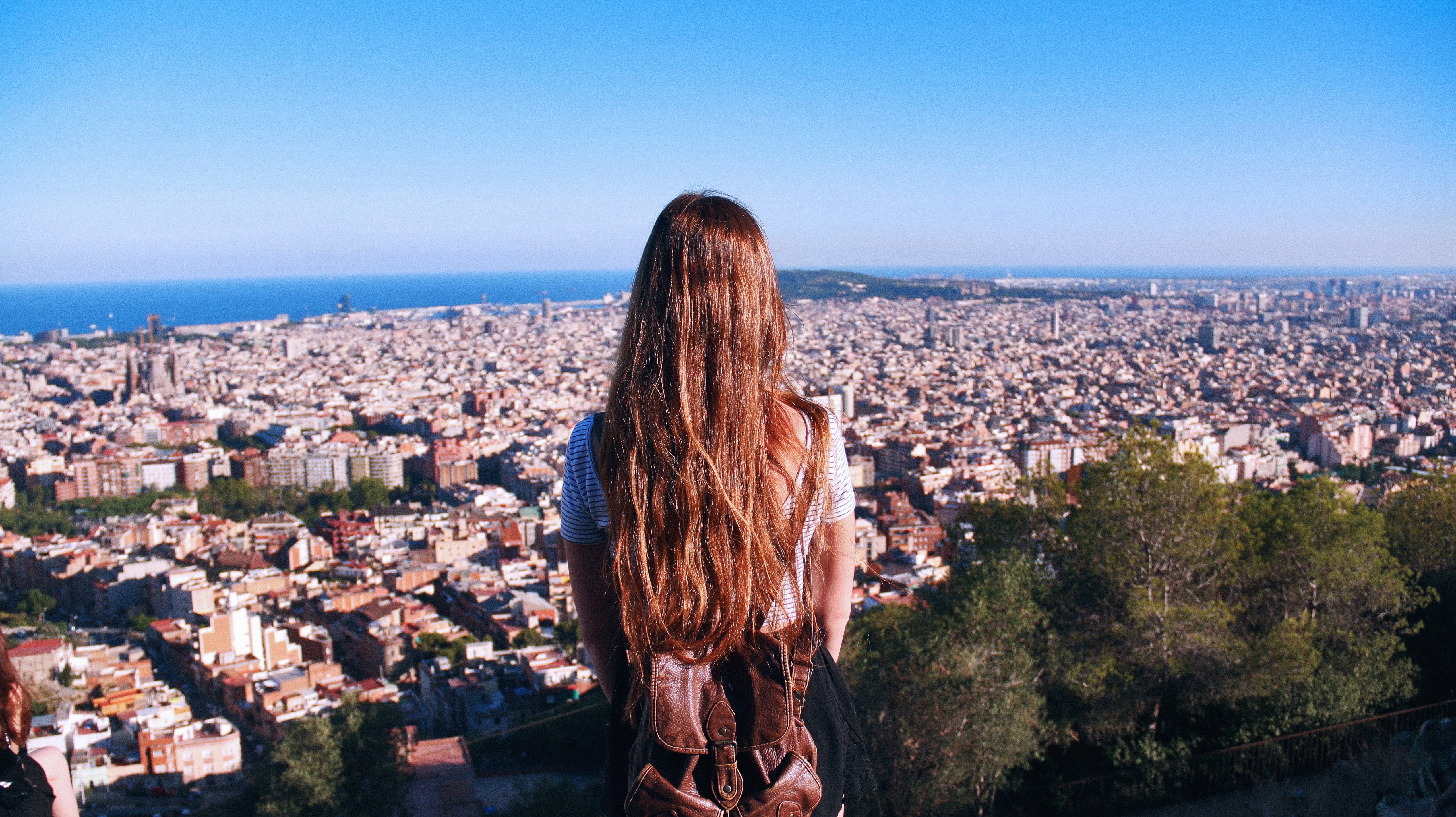 Barcelona Rear View Brunette Backpacks Backpacks Long Hair 5120x2874