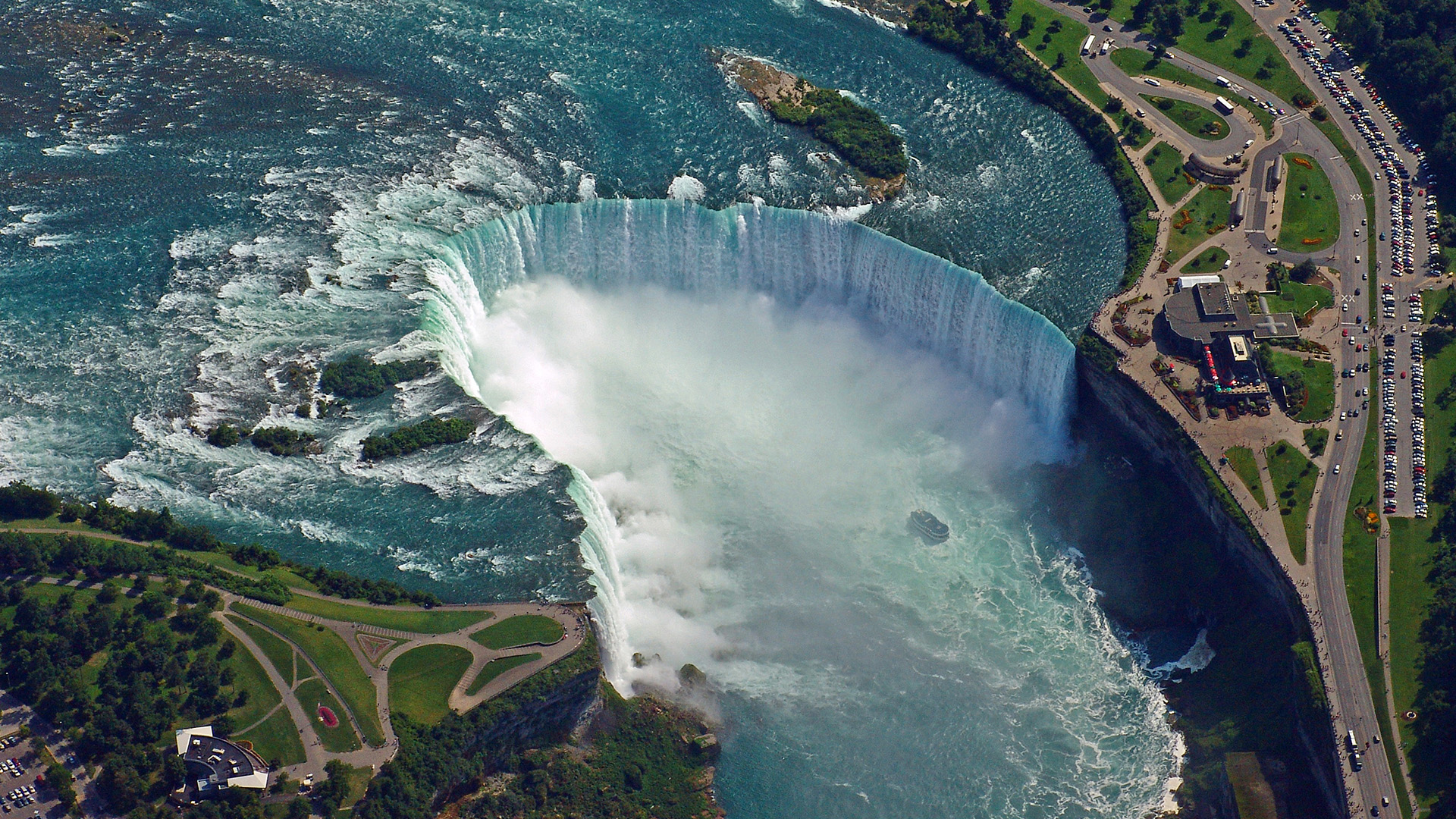 Aerial View Drone Photo Nature Landscape Road Car Building Trees Niagara Falls Ontario Canada USA 1920x1080