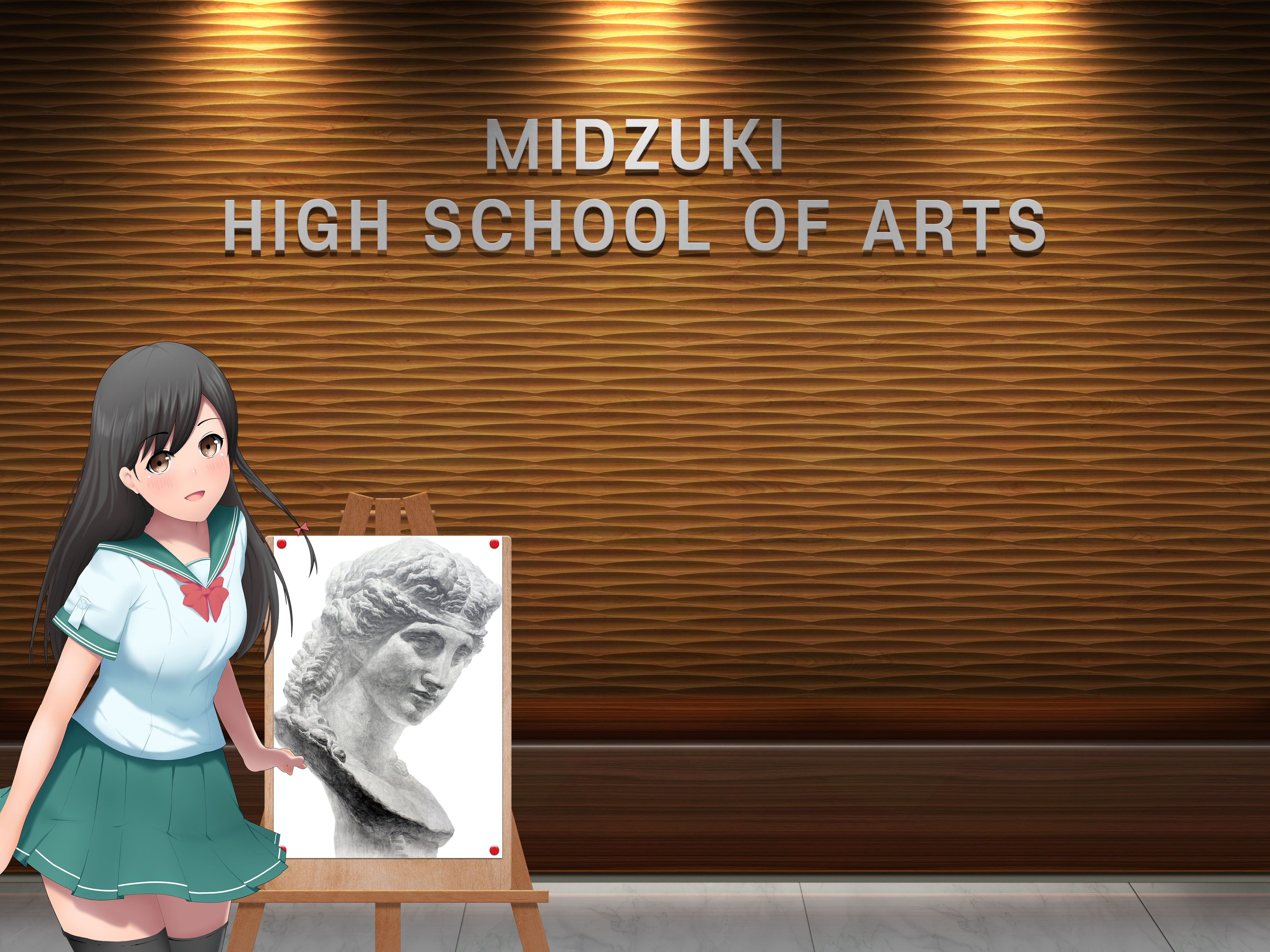 School Schoolgirl Wall Ceiling Lights Easel Texture Anime Anime Girls Dark Hair 4000x3000