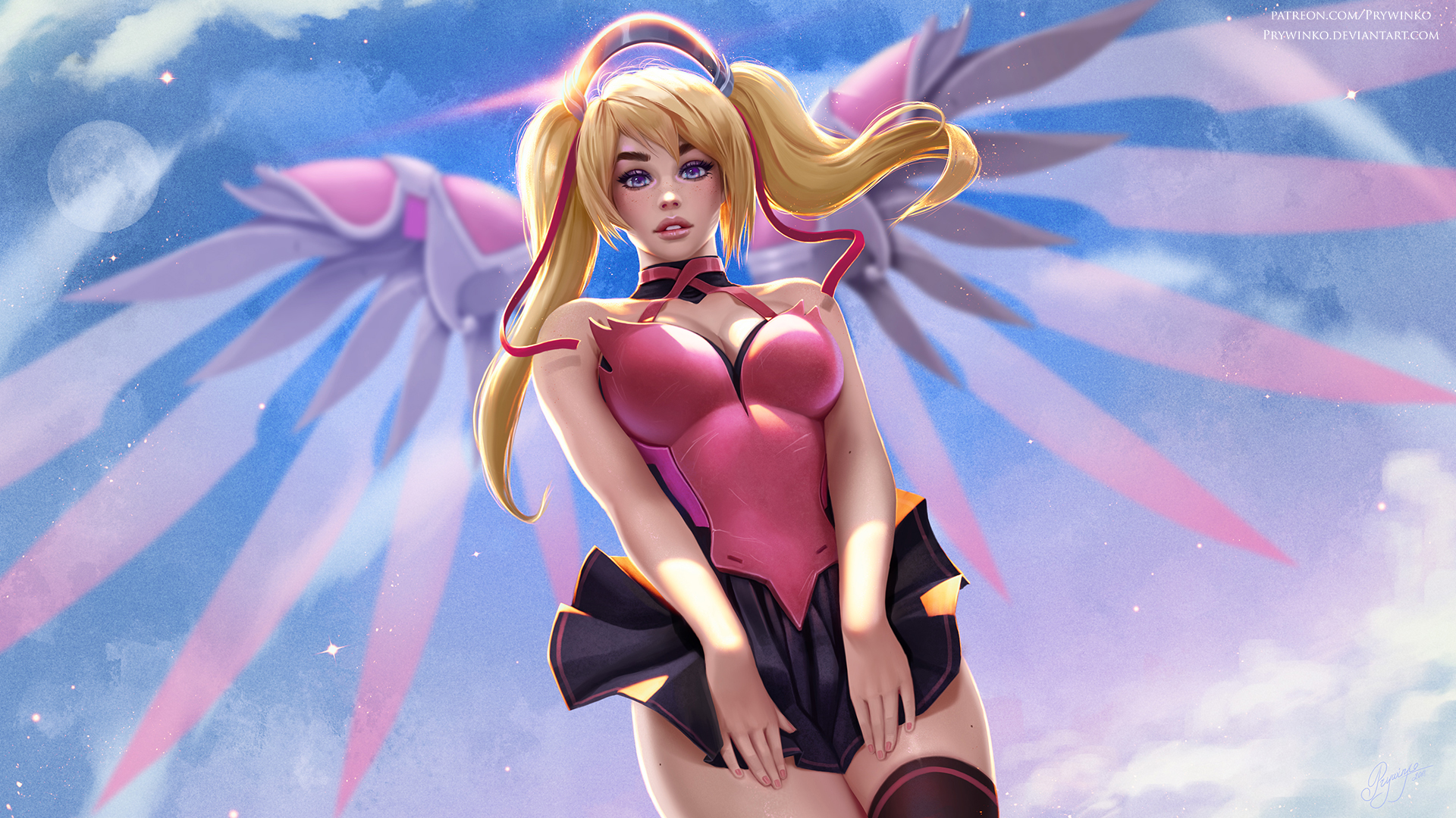 Mercy Overwatch Overwatch Video Games Video Game Characters Video Game Girls Fan Art Blonde Pigtails 1920x1080