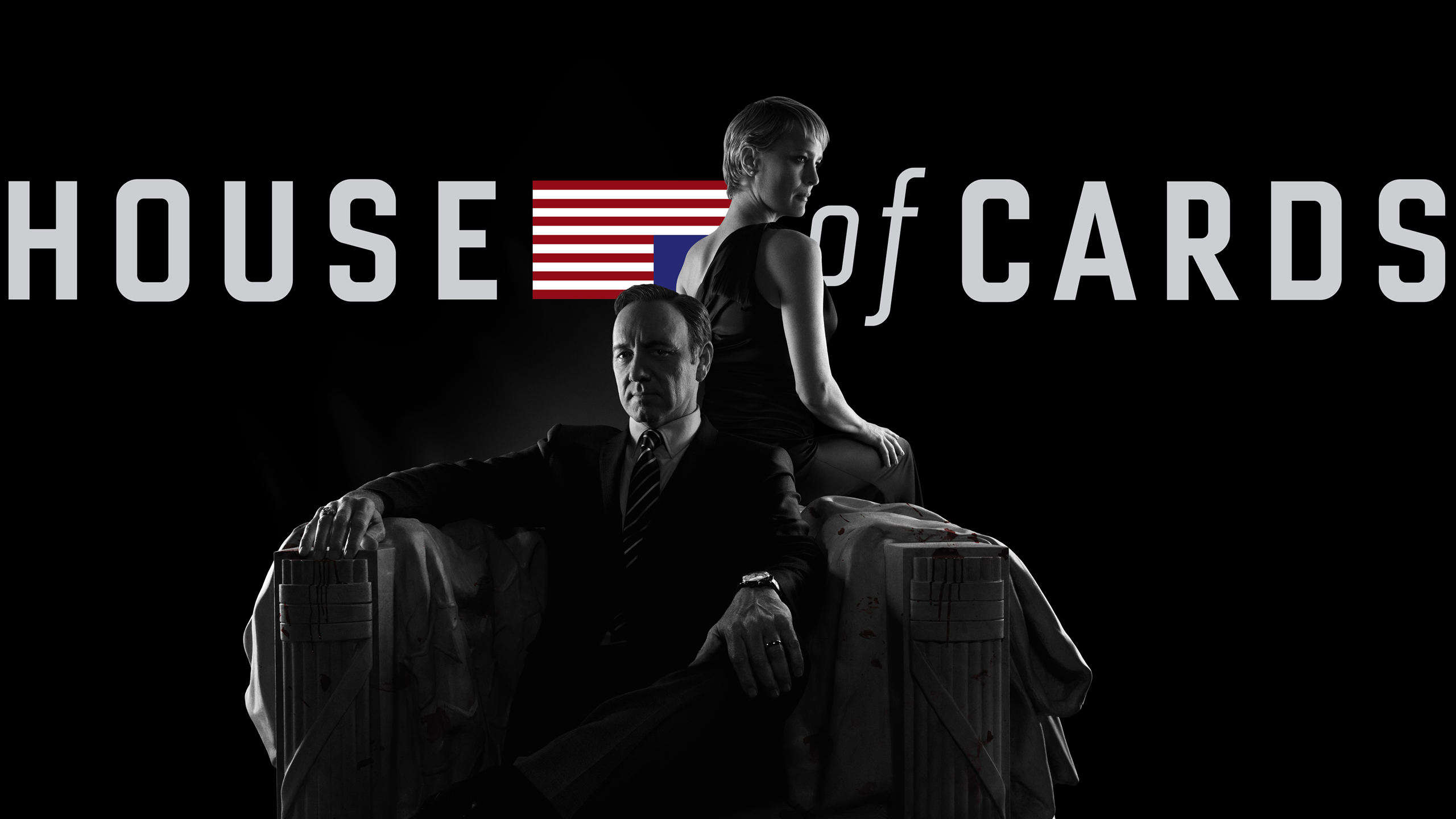 House Of Cards Frank Underwood Kevin Spacey Robin Wright Claire Underwood American Flag Sitting Coup 2560x1440