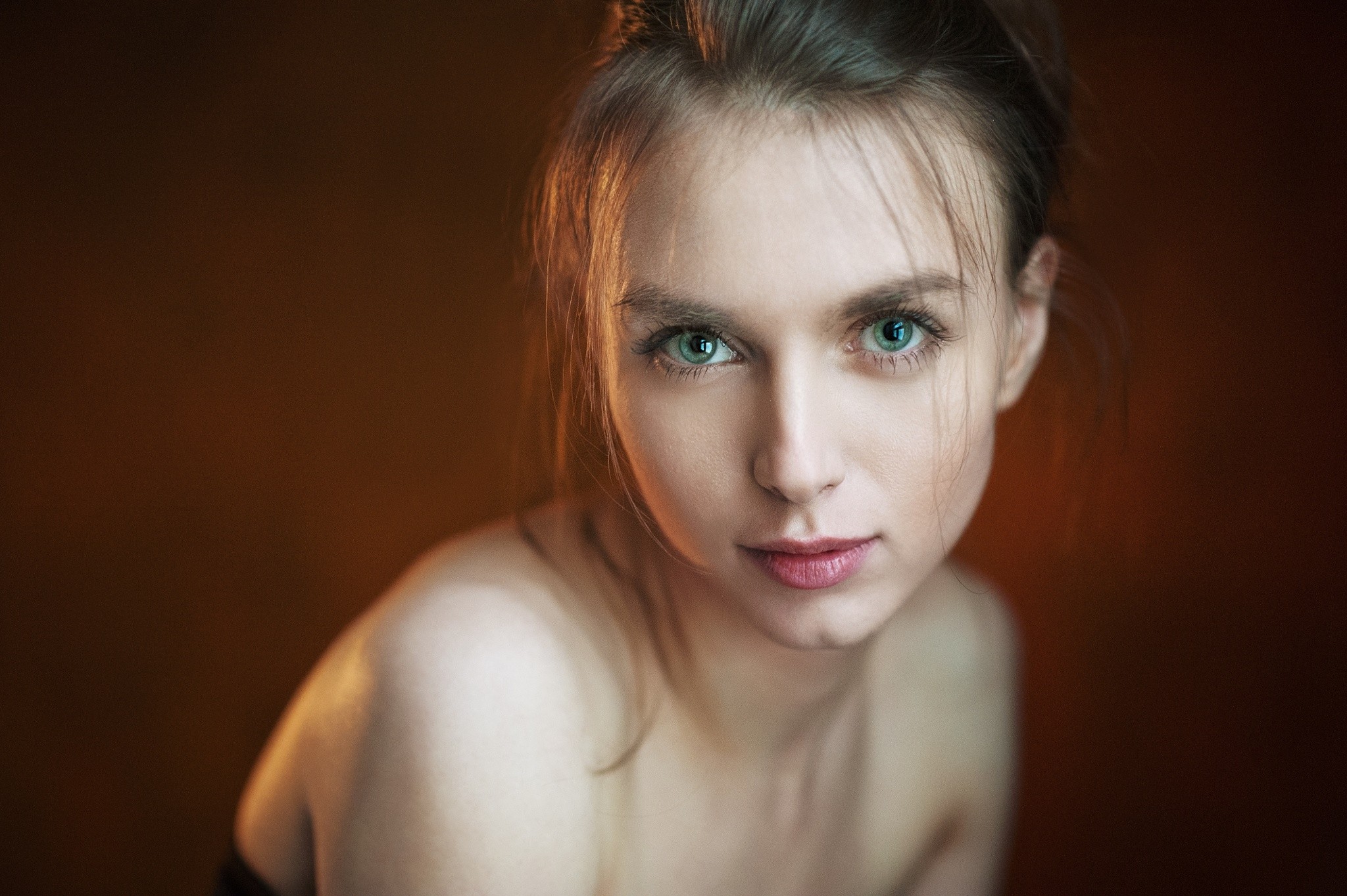 Women Face Portrait Simple Background Maxim Maximov Bare Shoulders Green Eyes Viktoria Vishnevetskay 2048x1363