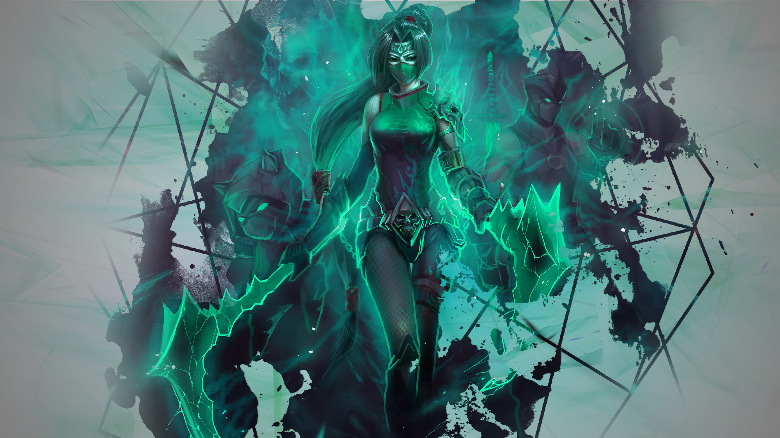 Photoshop Akali Akali League Of Legends League Of Legends Edit Fan Art Shen League Of Legends Kennen 2560x1440