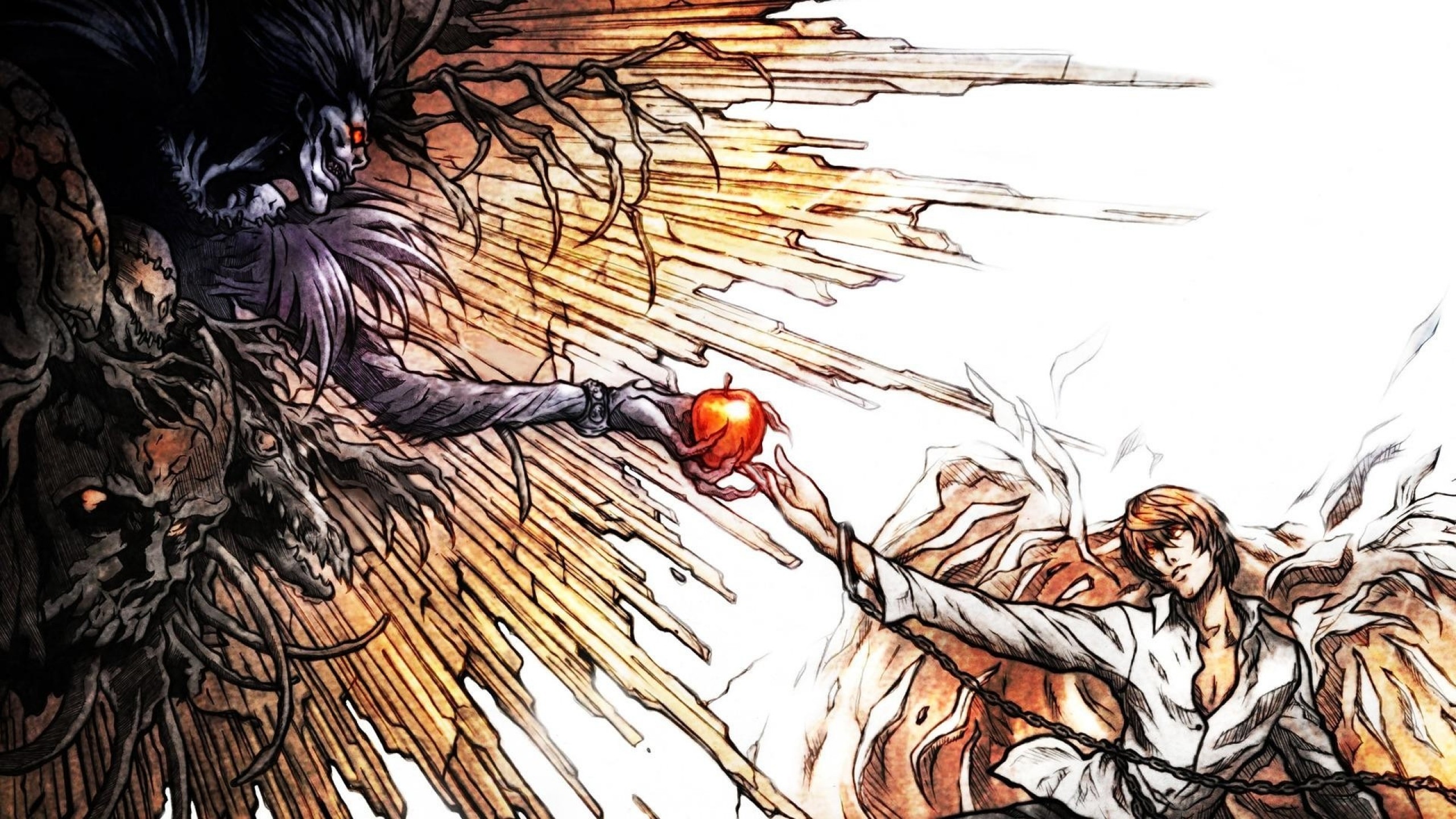 Death Note Yagami Light Ryuk The Creation Of Adam Parody Death Note Yagami Light Ryuk Anime 2560x1440