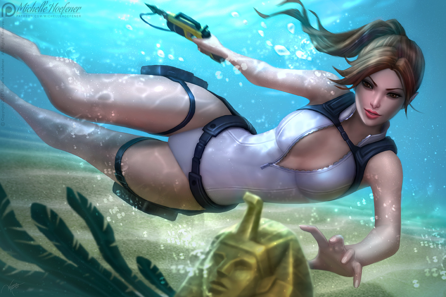 Fantasy Art Scuba Diving Tomb Raider Lara Croft 1419x944