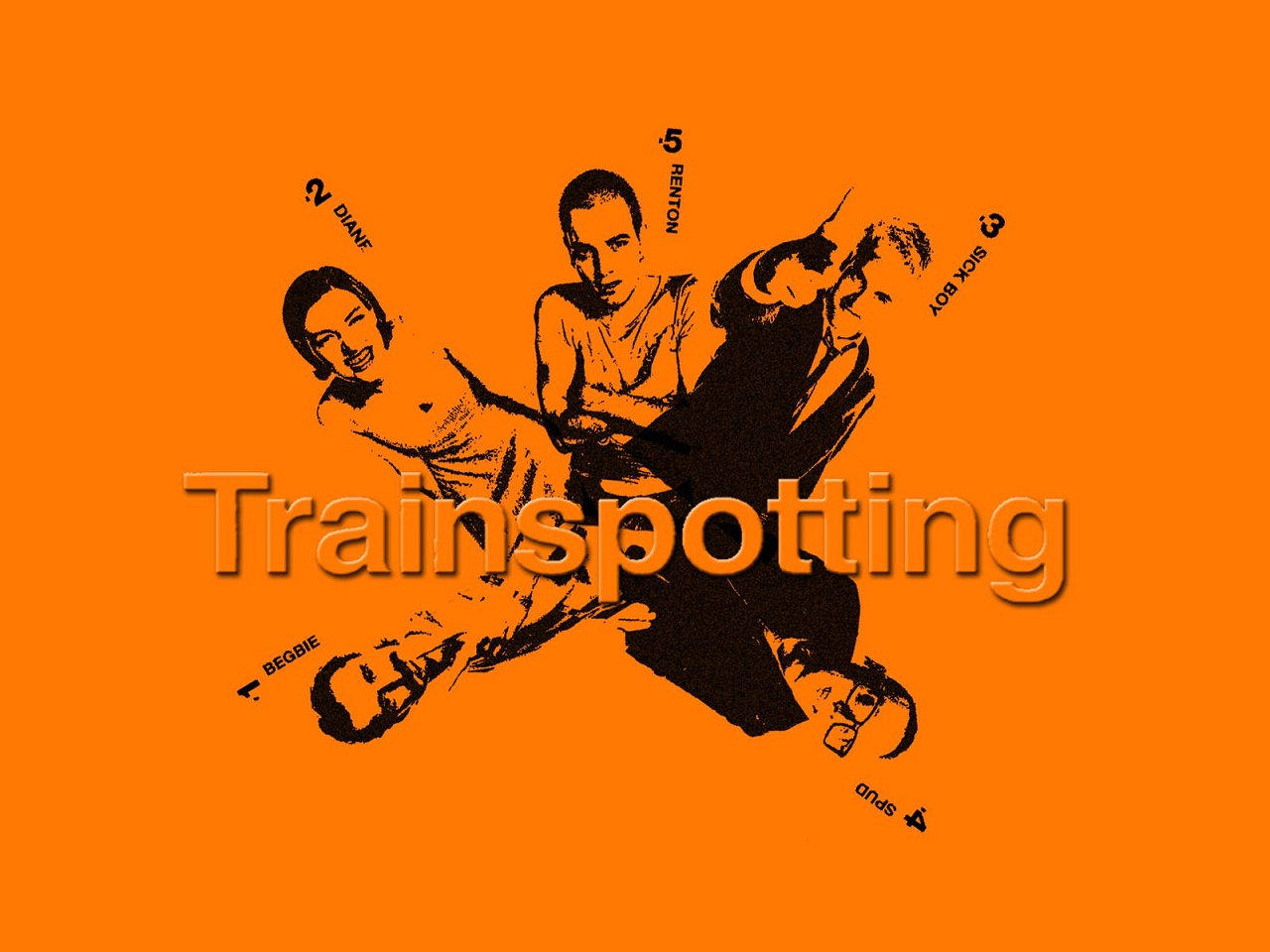 Trainspotting Movies 1996 Year Poster Orange Background Robert Carlyle Kelly Macdonald Ewan McGregor 1280x960