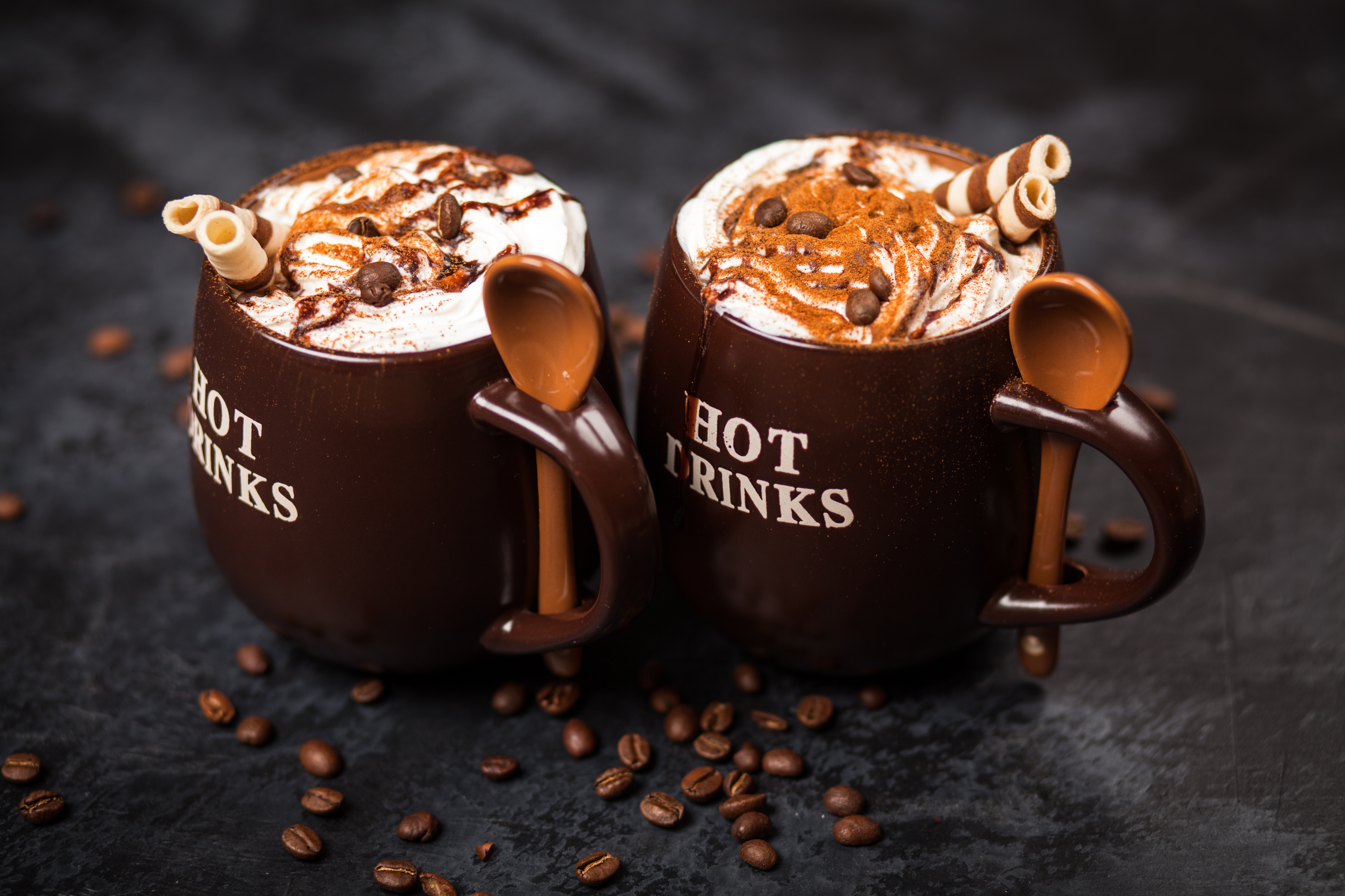 Food Hot Cocoa Cup Spoon Cream Coffee Beans 5616x3744