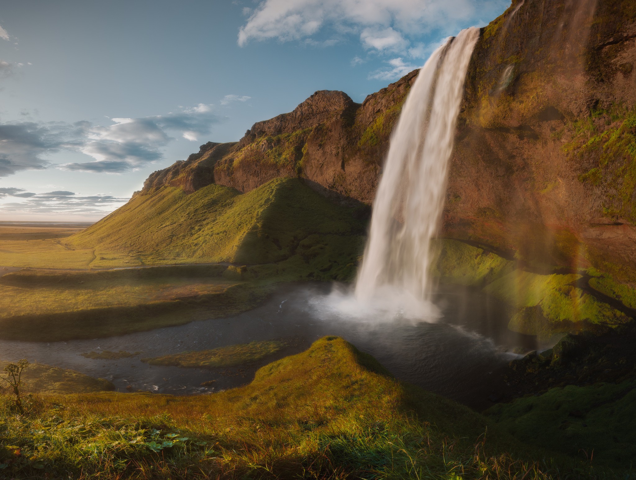 Waterfall Seljalandsfoss Waterfall Iceland Landscape 2048x1546
