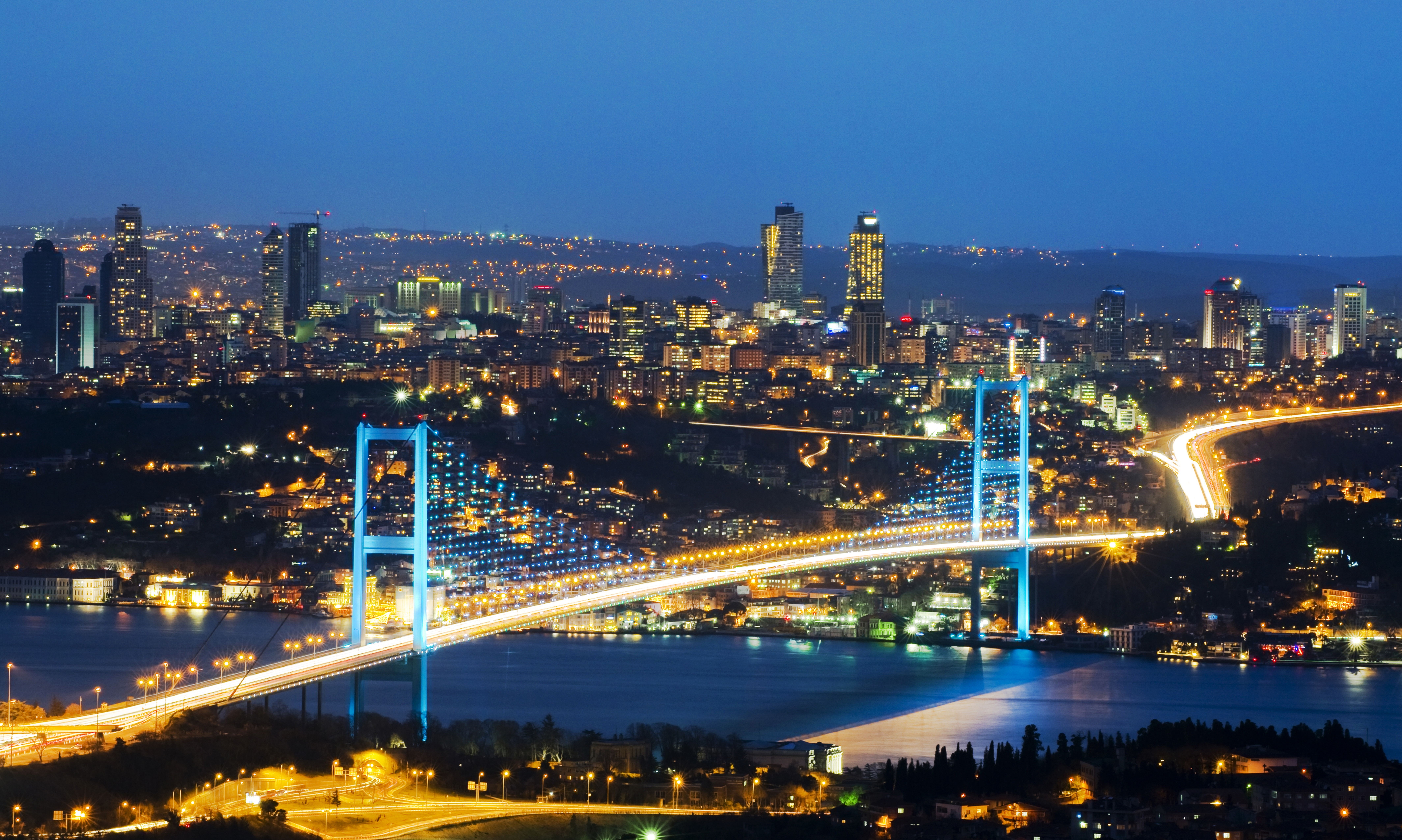 Bosphorus Bosphorus Bridge Istanbul Turkey Night 8512x5102