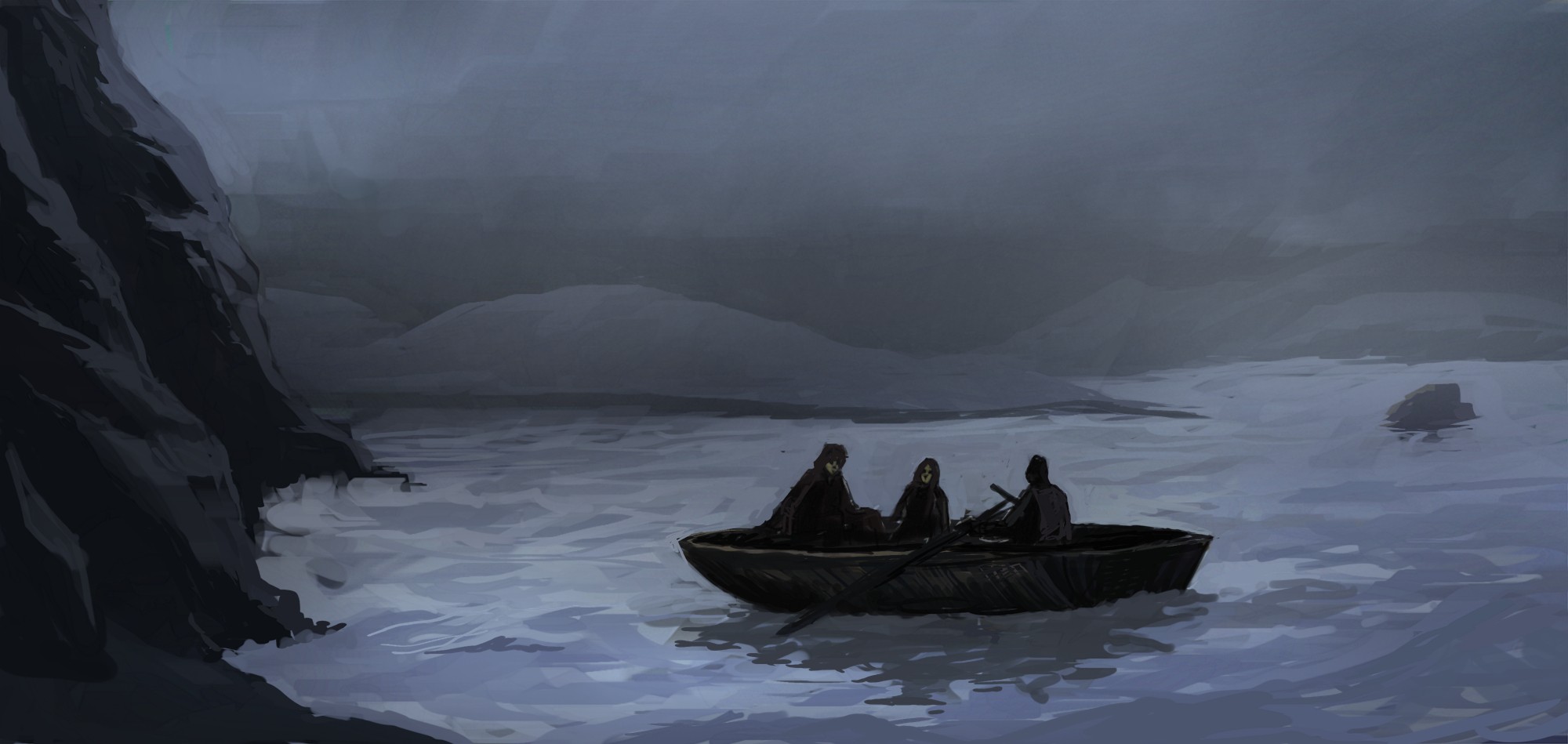 Rowboat Night Lake Fantasy Art 2000x949