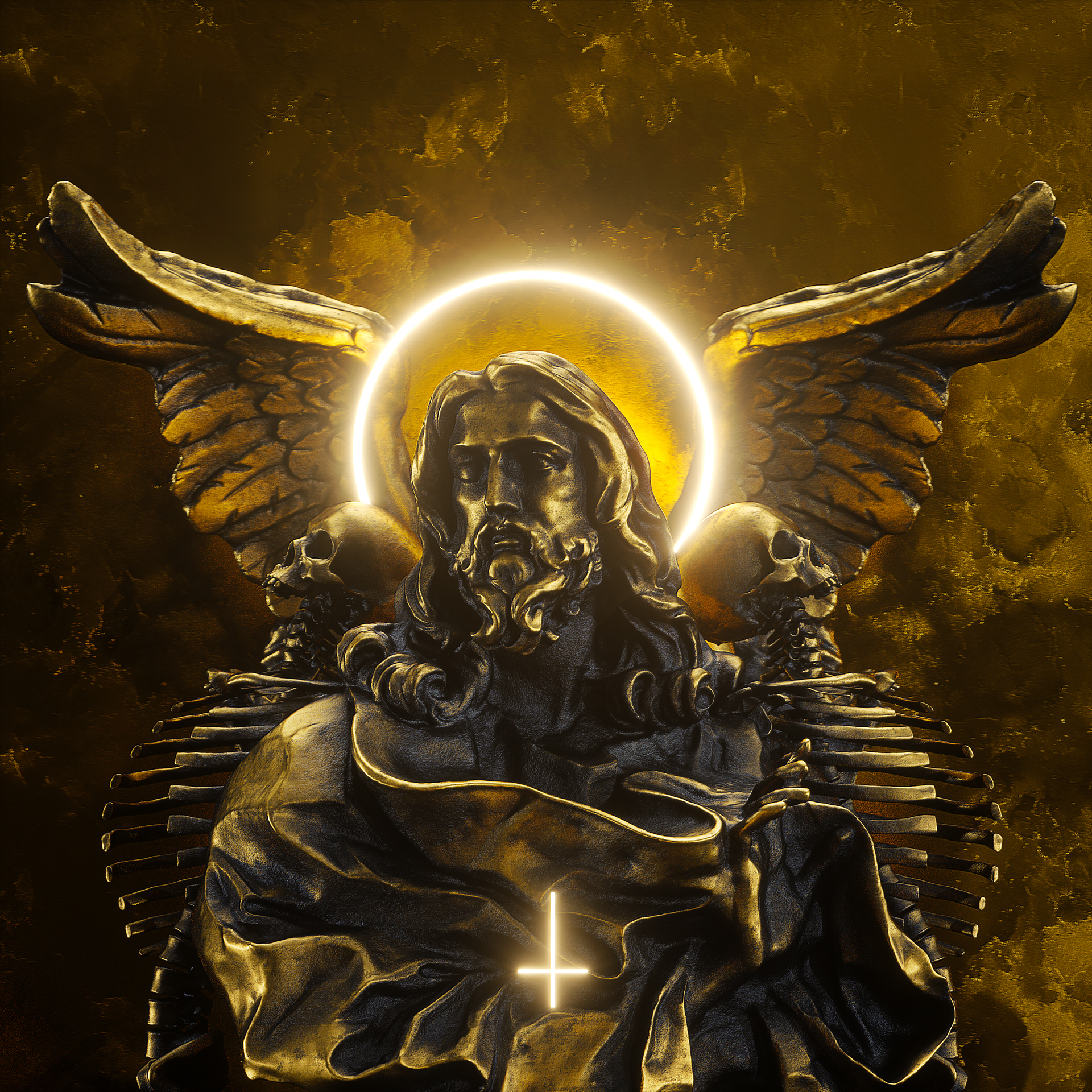 Billelis Skull Cult Gold 3D Artwork Digital 1920x1920