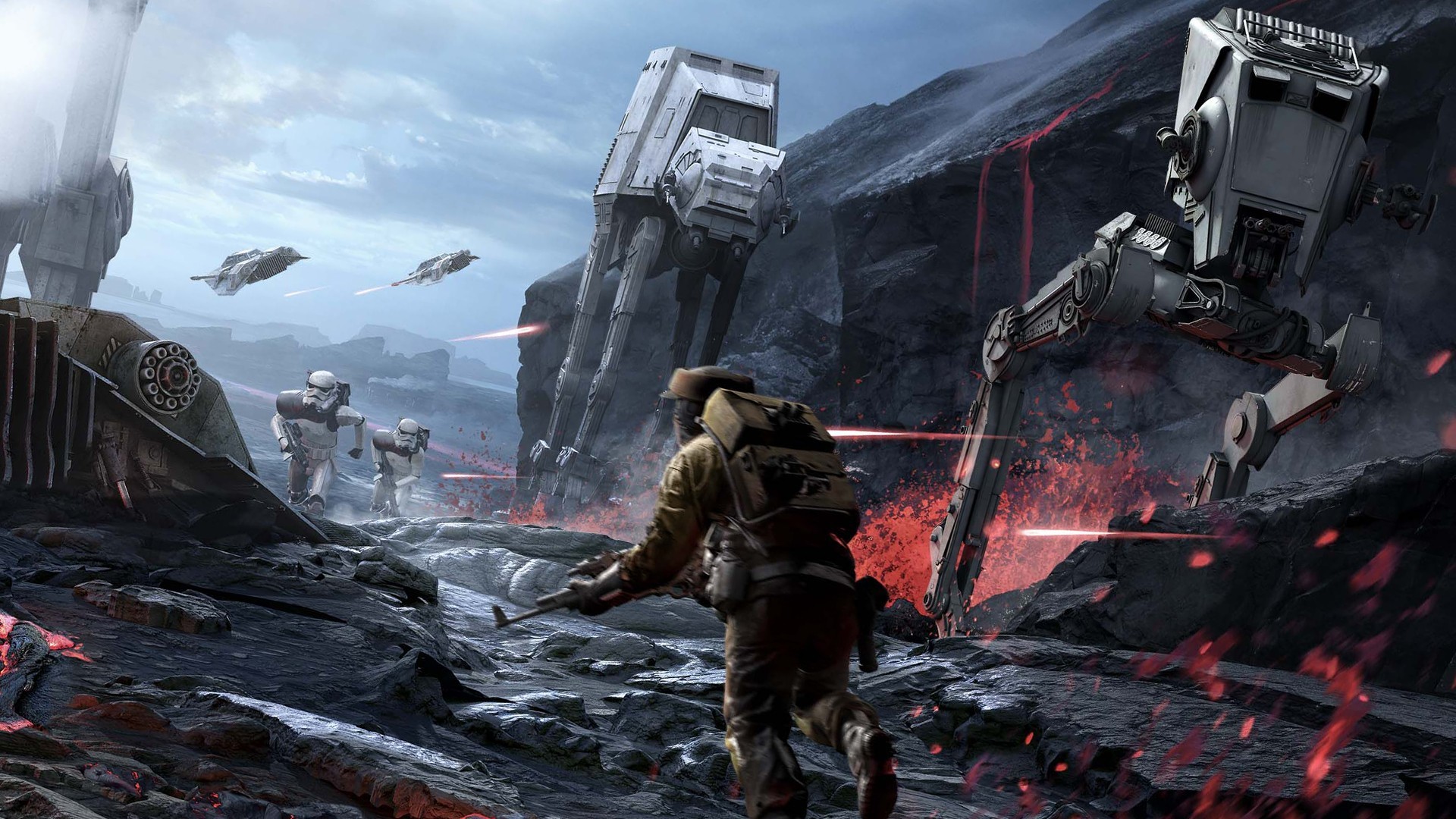 Star Wars Video Games Science Fiction Star Wars Battlefront Video Game Art AT AT AT ST Battle AT ST  1920x1080