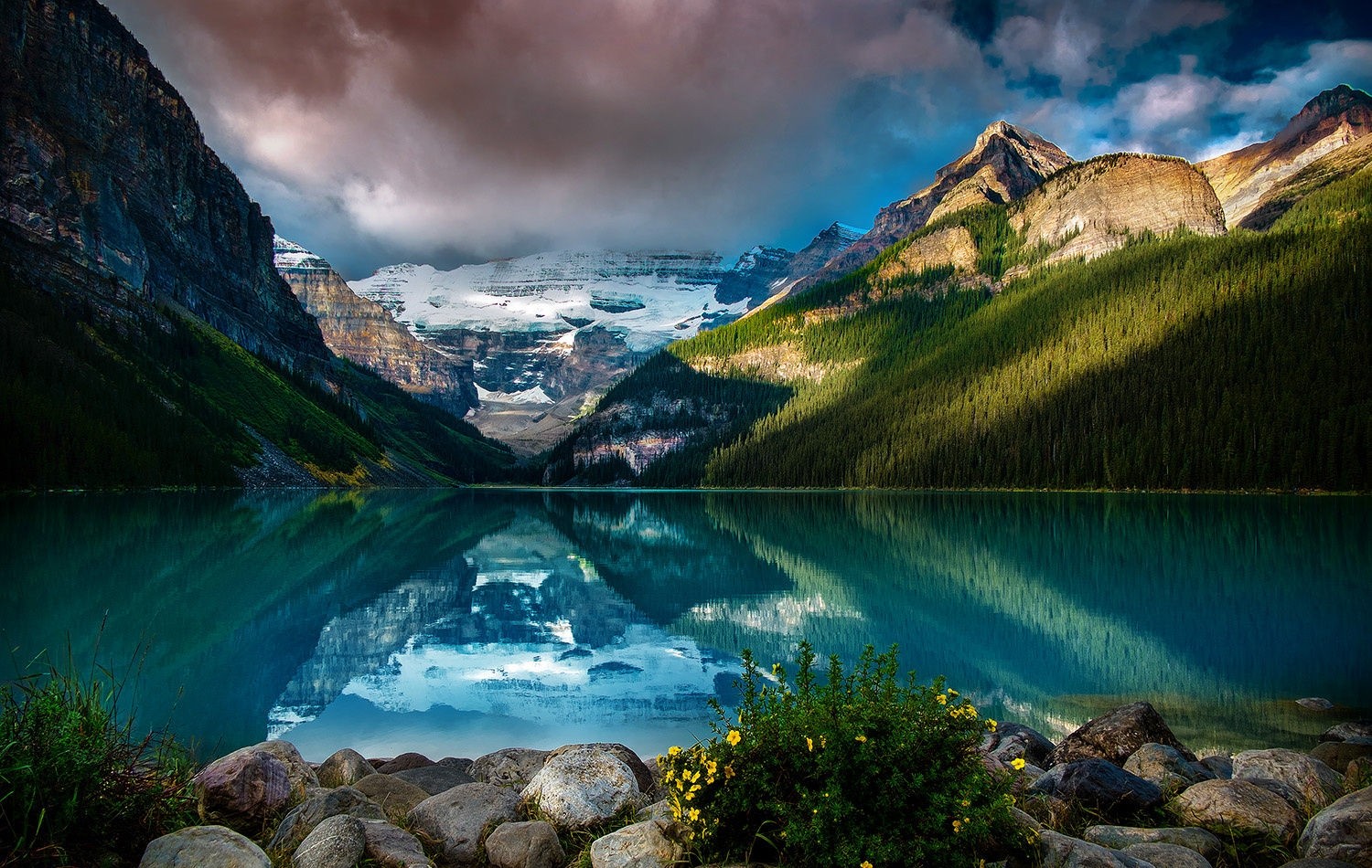 Photography Nature Landscape Lake Mountains Forest Reflection Calm Waters Snow Clouds Wildflowers La 1500x950