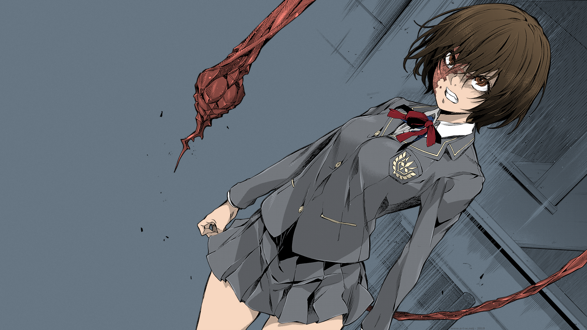 Schoolgirl School Uniform Short Skirt Short Hair Brown Eyes Monster Girl Wasps Anime Manga Anime Gir 1920x1080