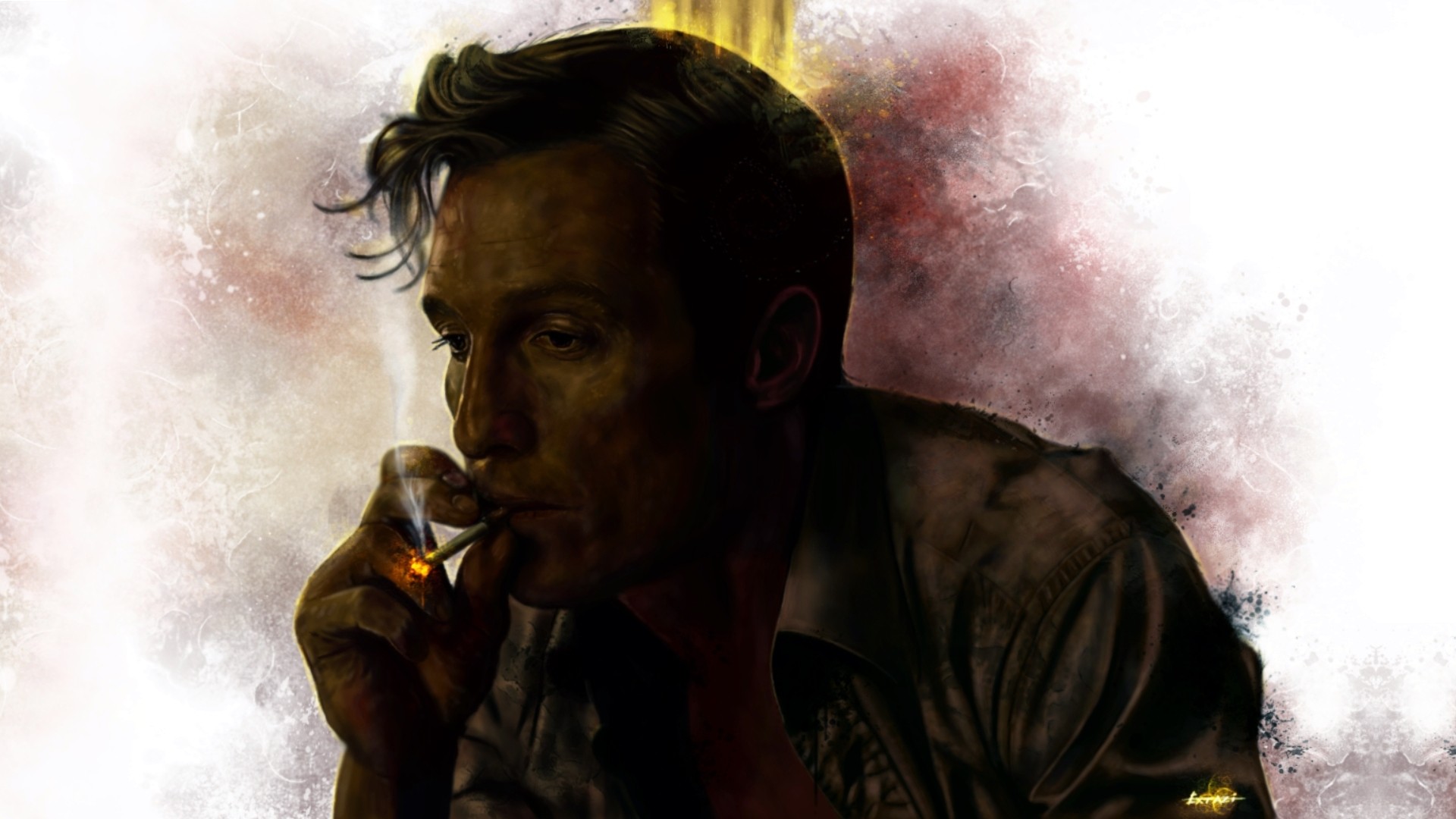 True Detective Matthew McConaughey Men Artwork Smoking Tv Series 1920x1080