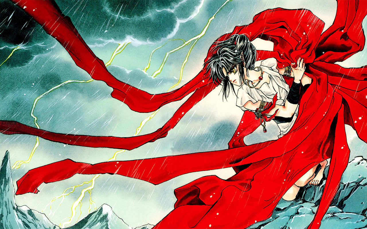 CLAMP Anime Anime Girls Lightning Storm Dark Hair 1280x800