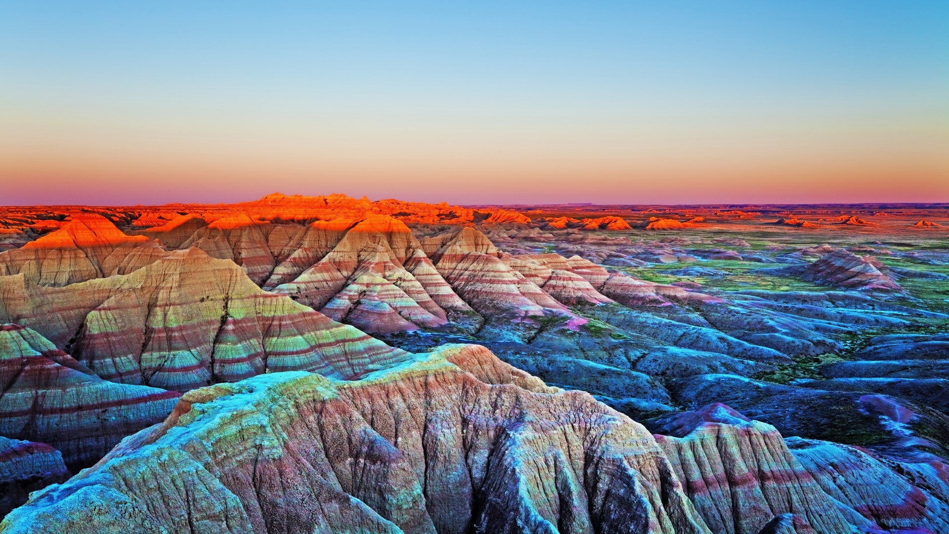 Nature Landscape Badlands National Park Canyon Rock Formation Clear Sky Dakota USA 1920x1080