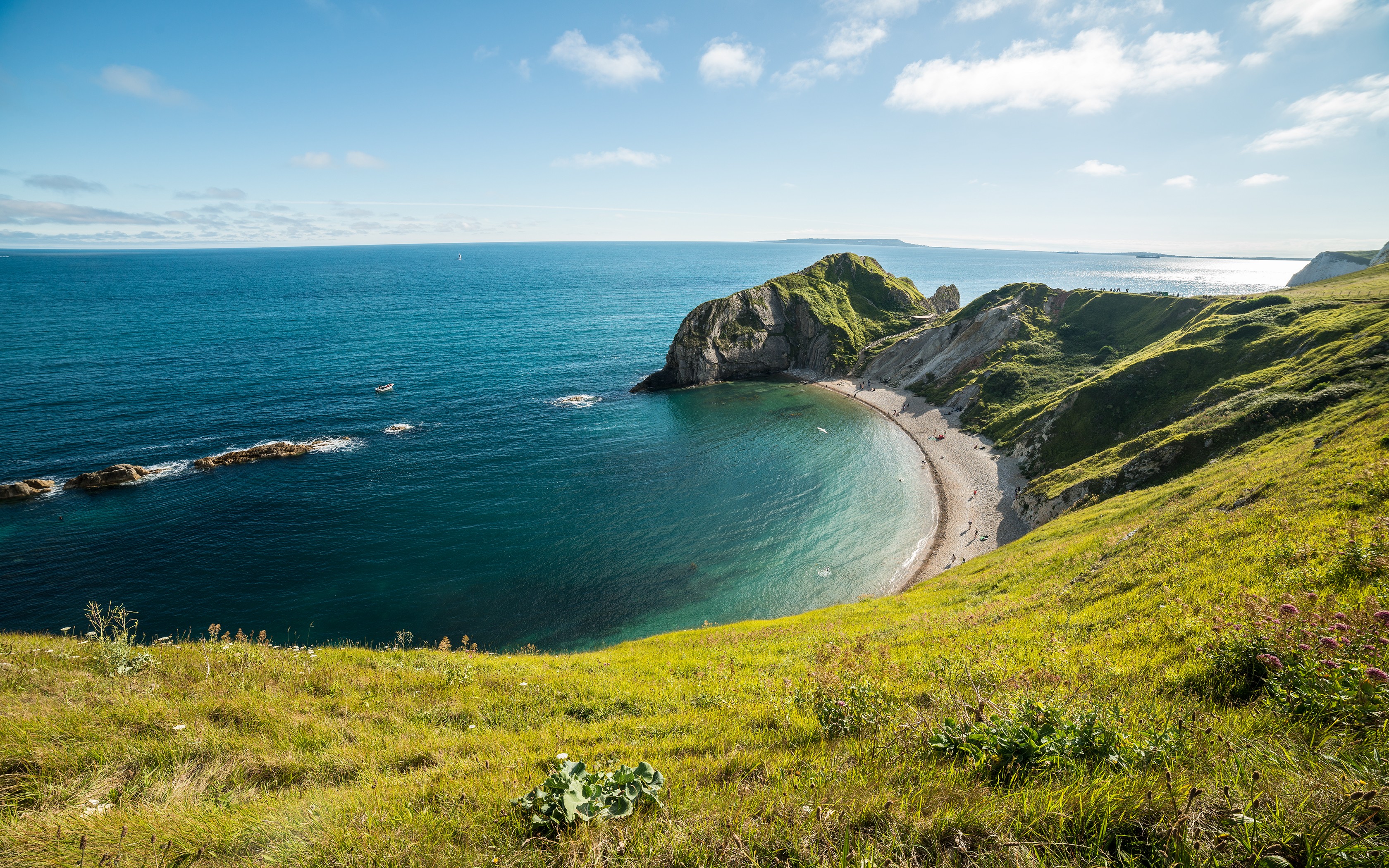 Photography Nature Landscape Beach Sea Grass Rocks Durdle Door England 3360x2100