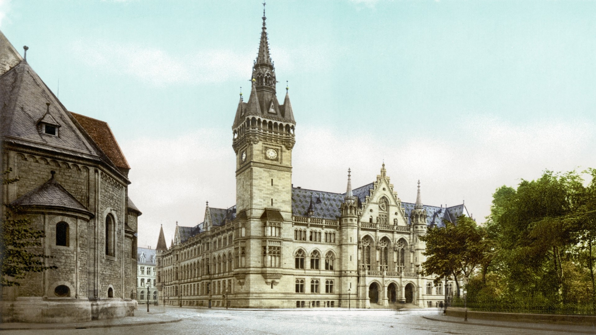Architecture Building Castle Clouds Tower Trees City Germany Church Colorized Photos History Old Tow 1920x1080