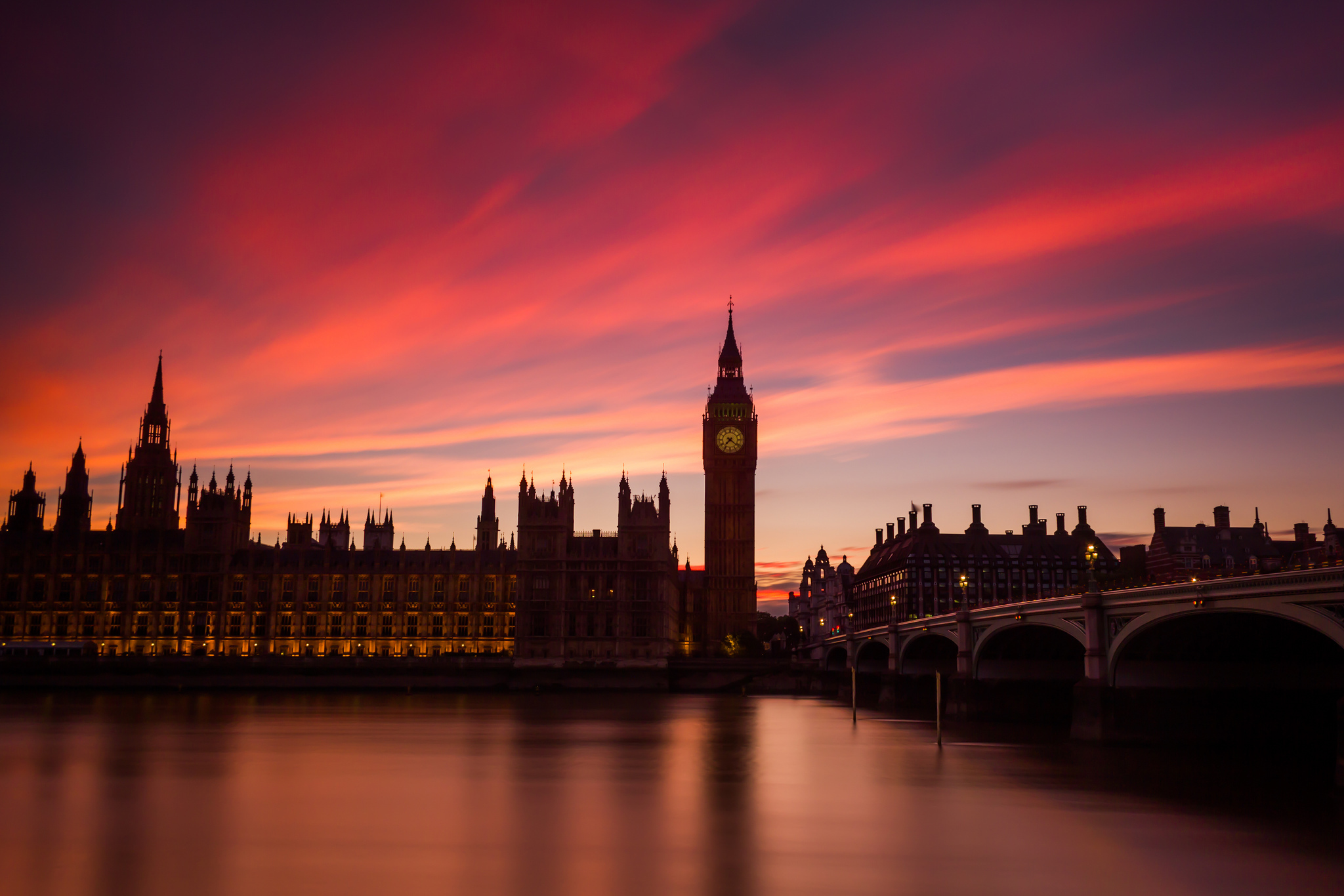 Palace Of Westminster London England River Thames Bridge Big Ben Dusk 2048x1366