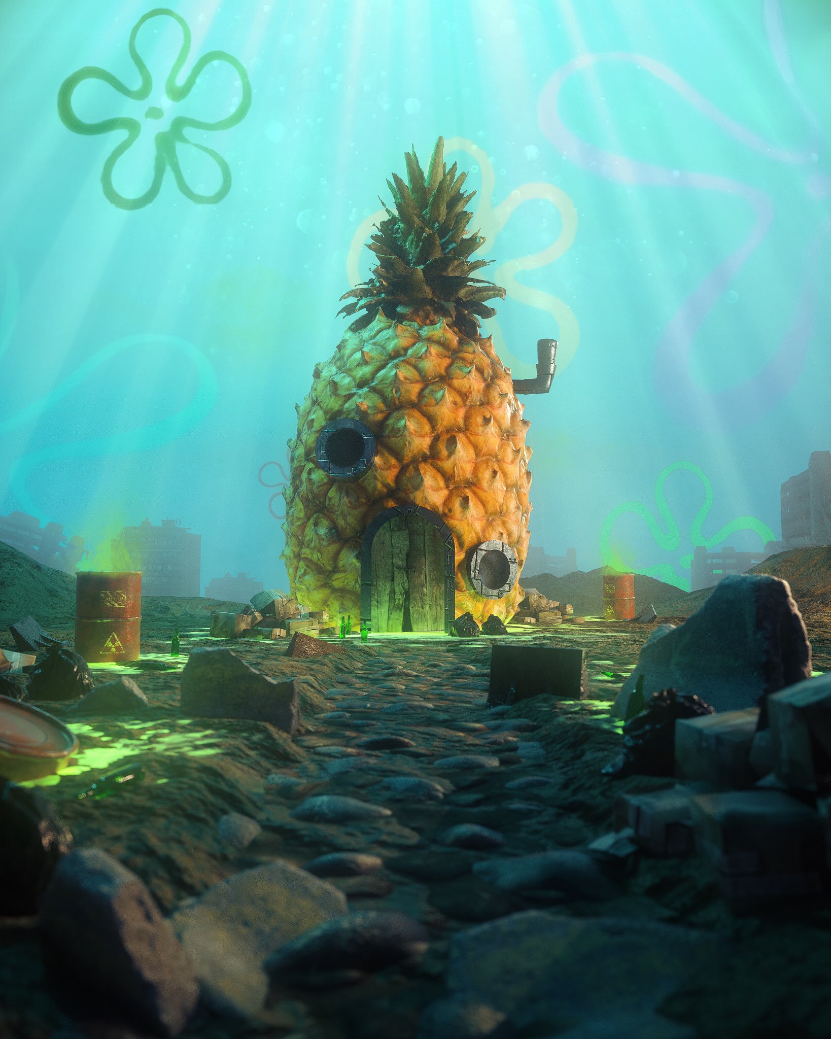 Digital Art Spongebob SpongeBob SquarePants Digital Artwork Mark Kirton Radiation 1638x2048