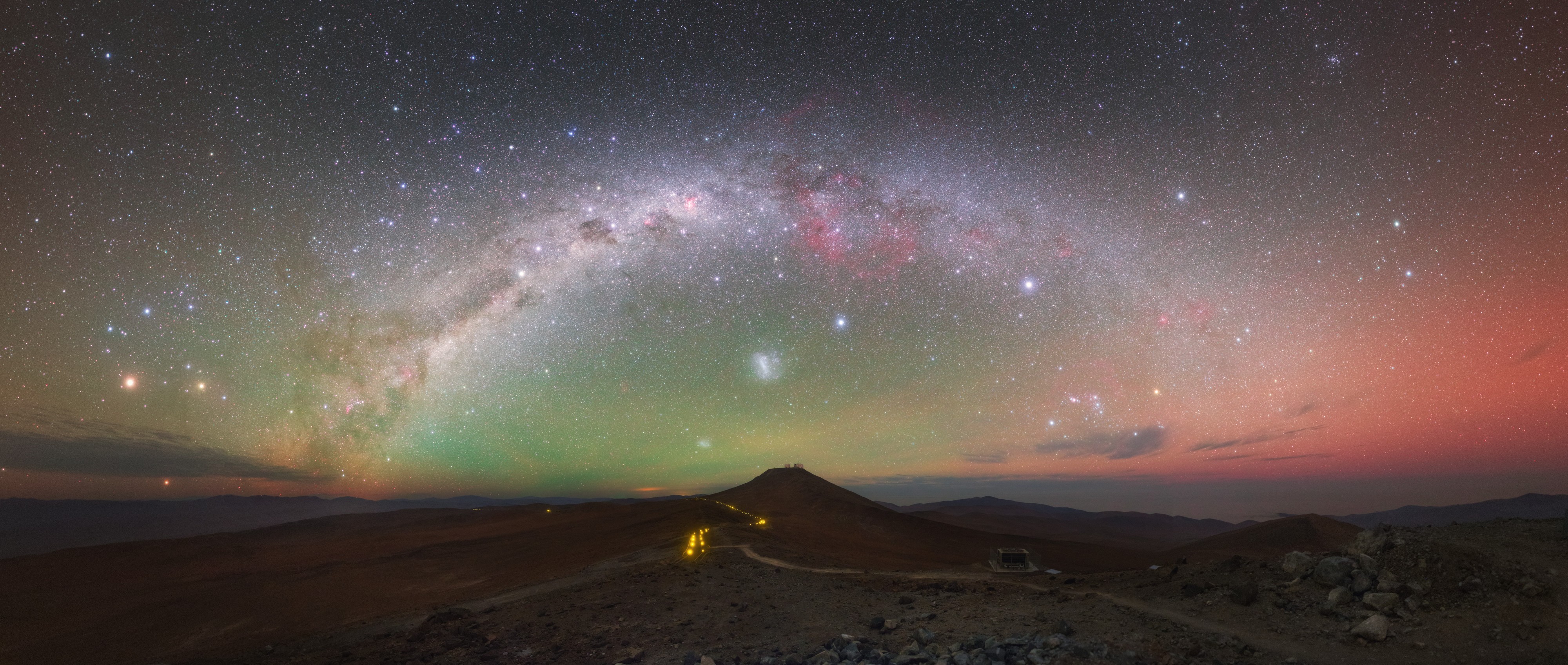 Photography Nature Landscape Long Exposure Panorama Milky Way Starry Night Atacama Desert Hills Ligh 4000x1697
