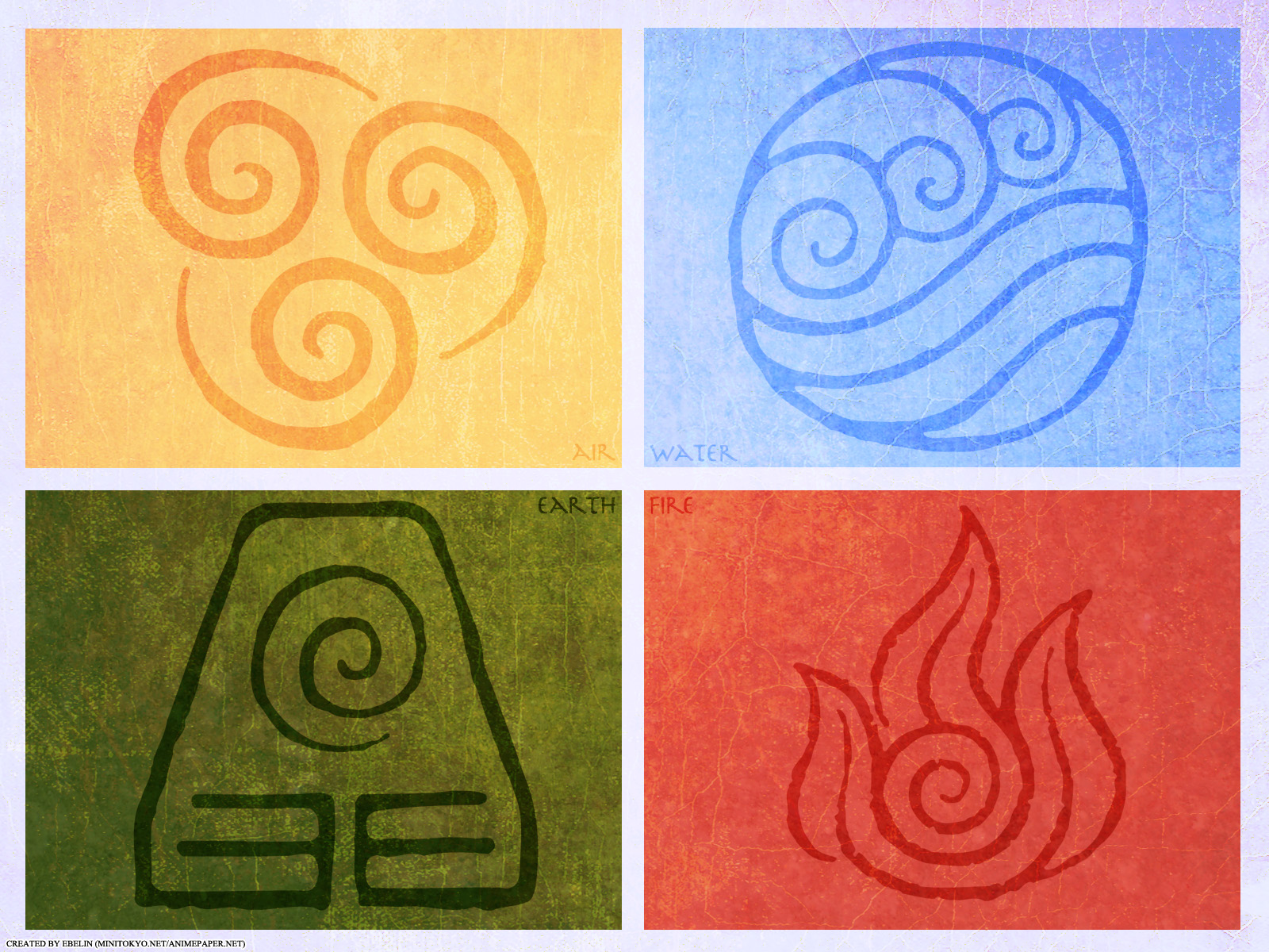 Avatar Anime Square Blue Water Red Fire Green Earth Yellow Air Symbols 1600x1200
