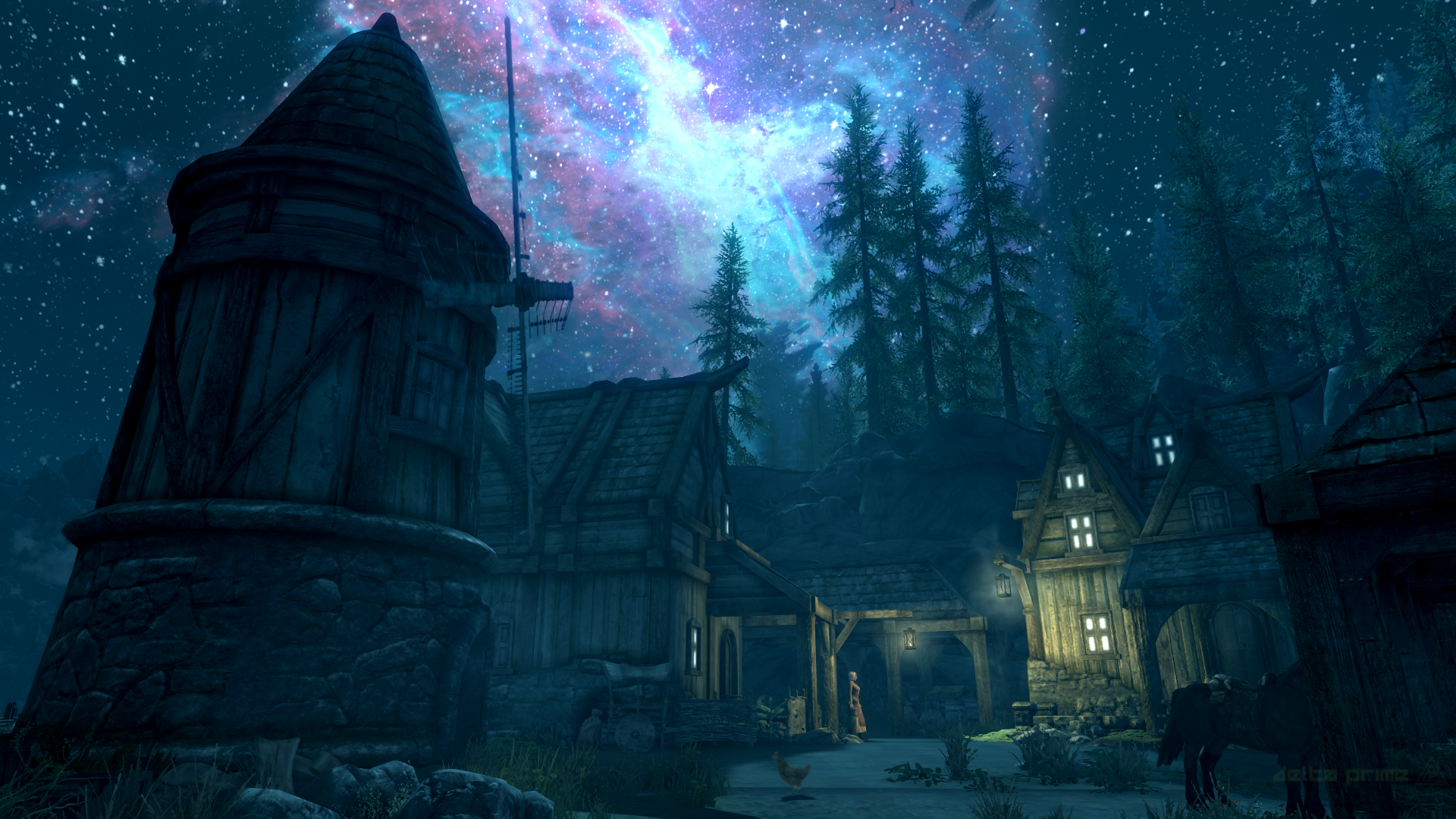 PC Gaming Screen Shot The Elder Scrolls V Skyrim In Game Solitude Skyrim Stable Galaxy Night Sky Hor 1920x1080