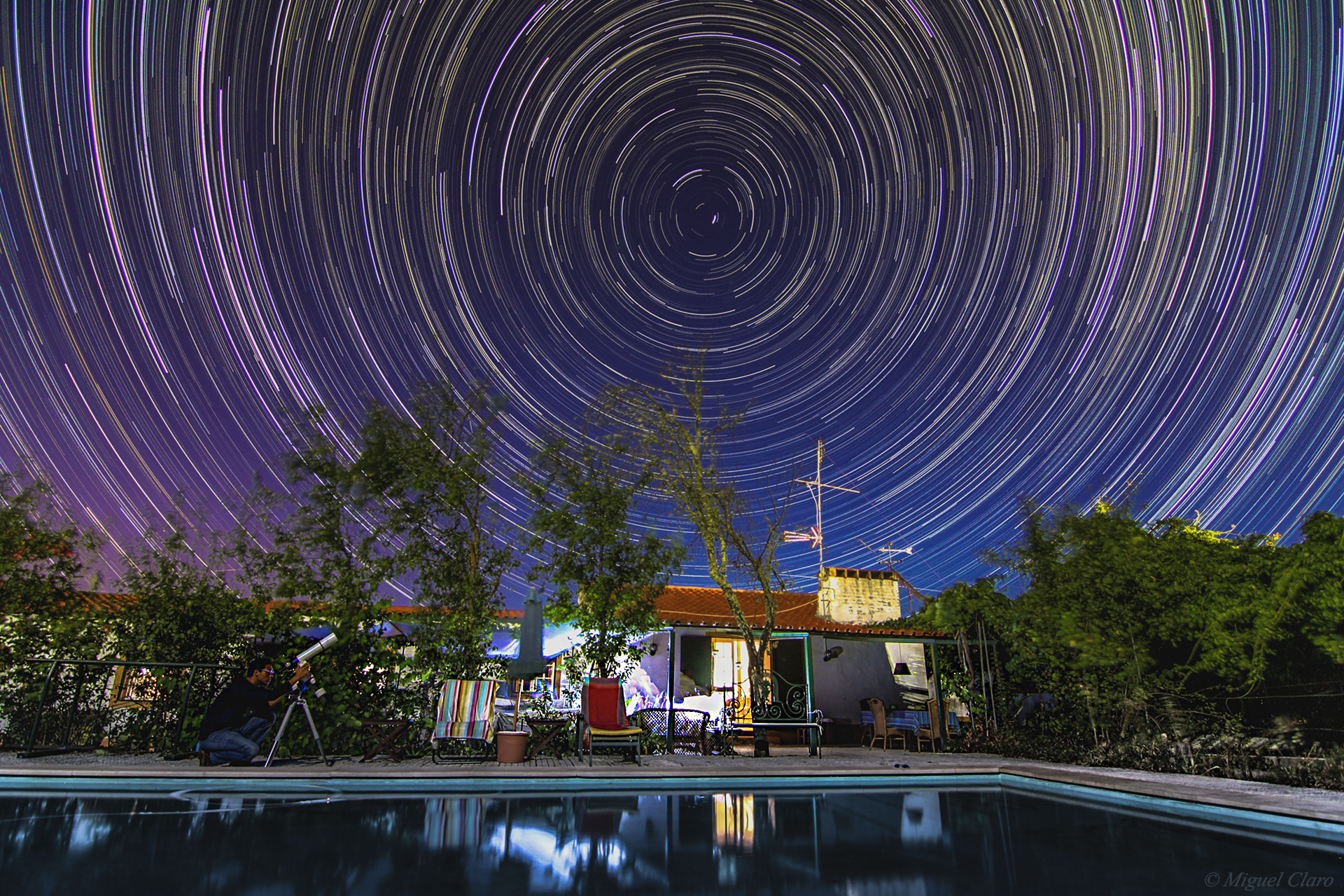 Architecture Building House Swimming Pool Star Trails Night Trees Long Exposure Men Telescope Miguel 1920x1280