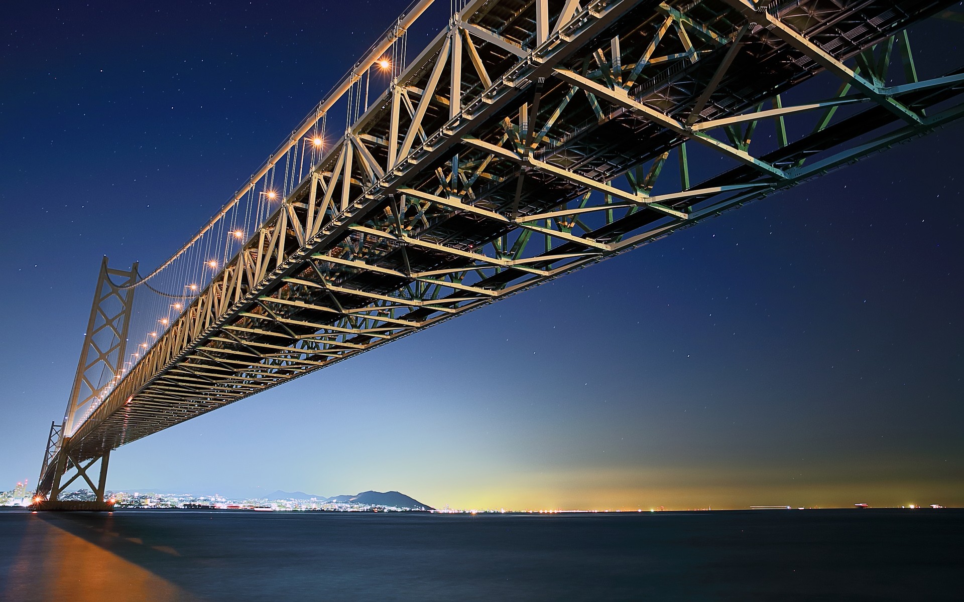 Akashi Kaiky Bridge Bridge Architecture Modern Sunset Evening Stars Japan 1920x1200