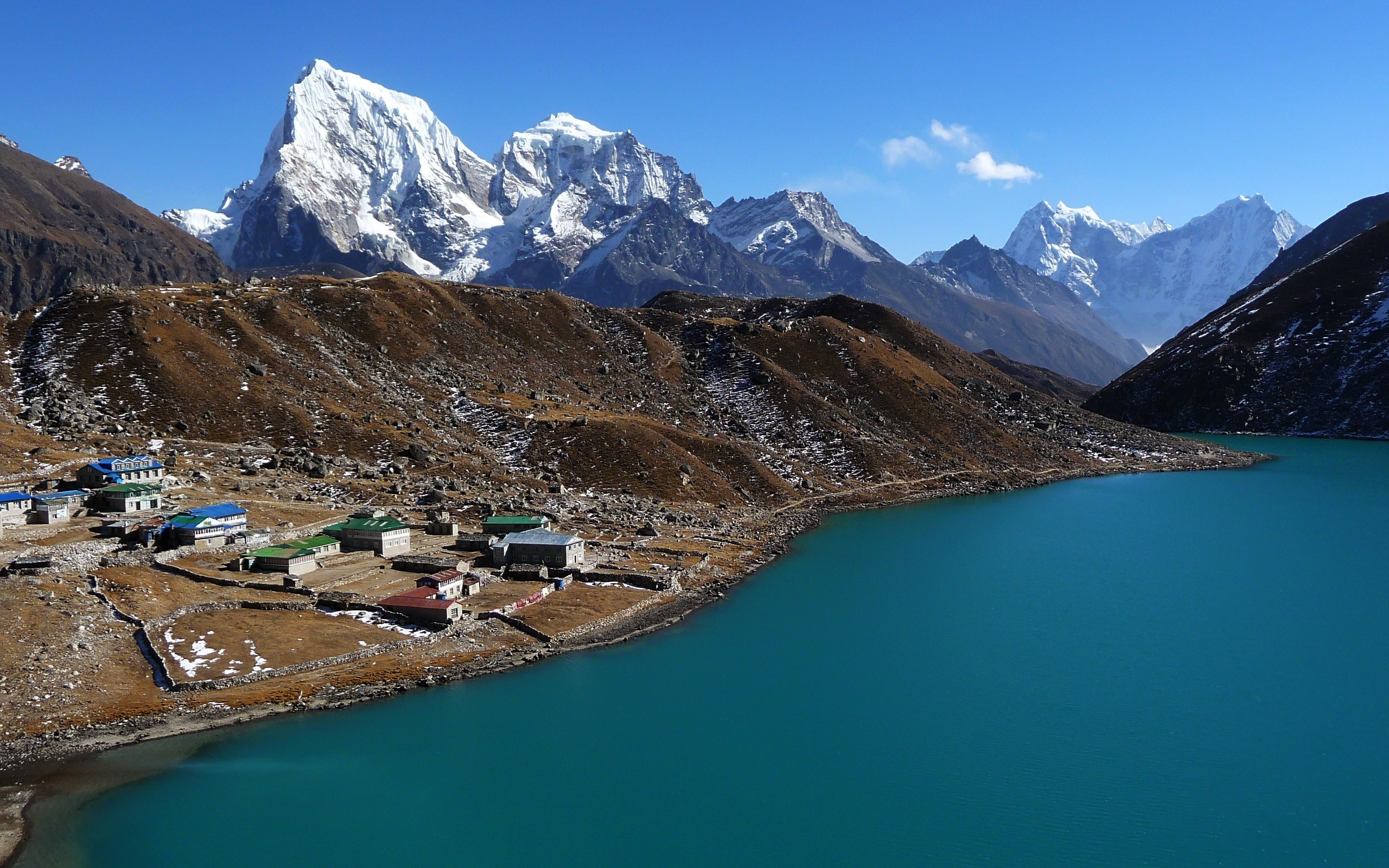 Landscape Lake Village Nepal Mount Everest Himalayas 2560x1600
