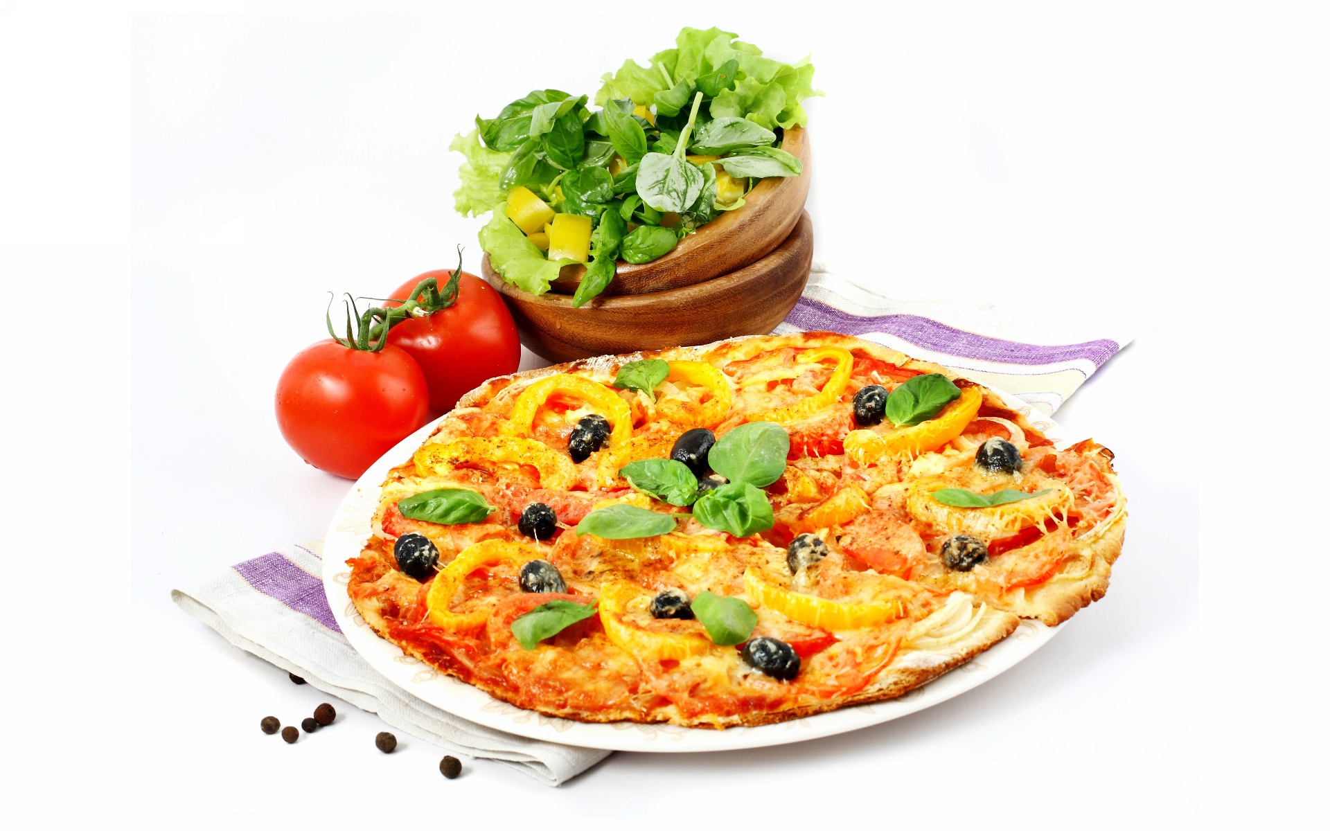 Food Pizza Simple Background Tomatoes Olives Basil 1920x1200