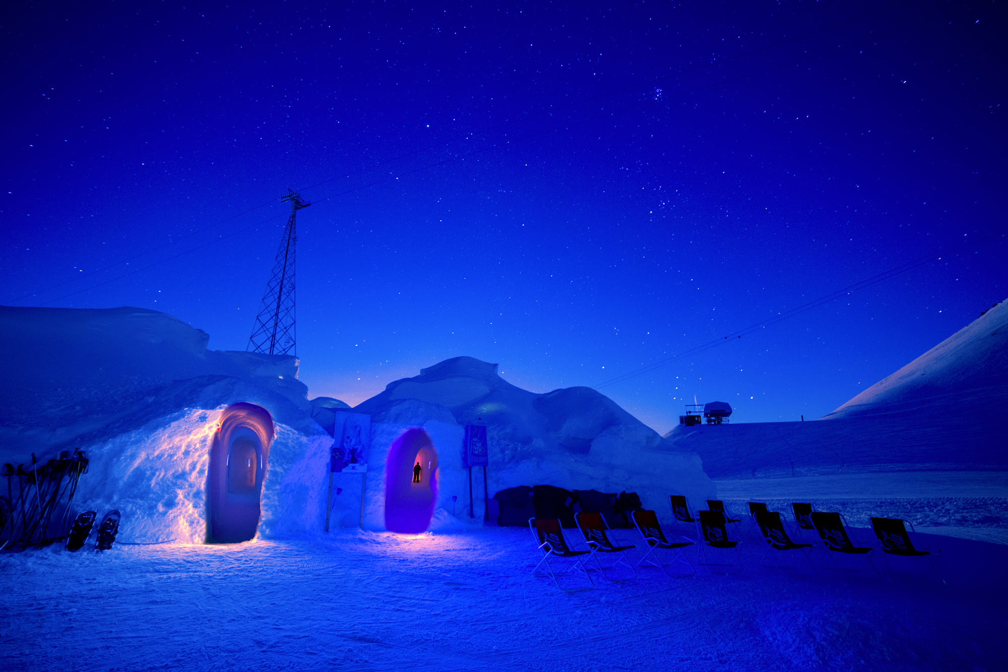 Photography Landscape Igloo Snow Night Cold Stars Sky Ice Calm Blue Tunnel Arctic 2000x1333