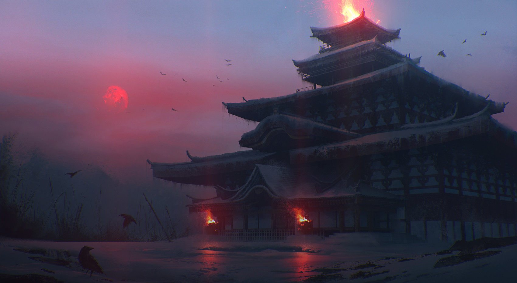 Quentin BOUiLLOUD Artwork Digital Art Japan Feudal Japan 1700x933