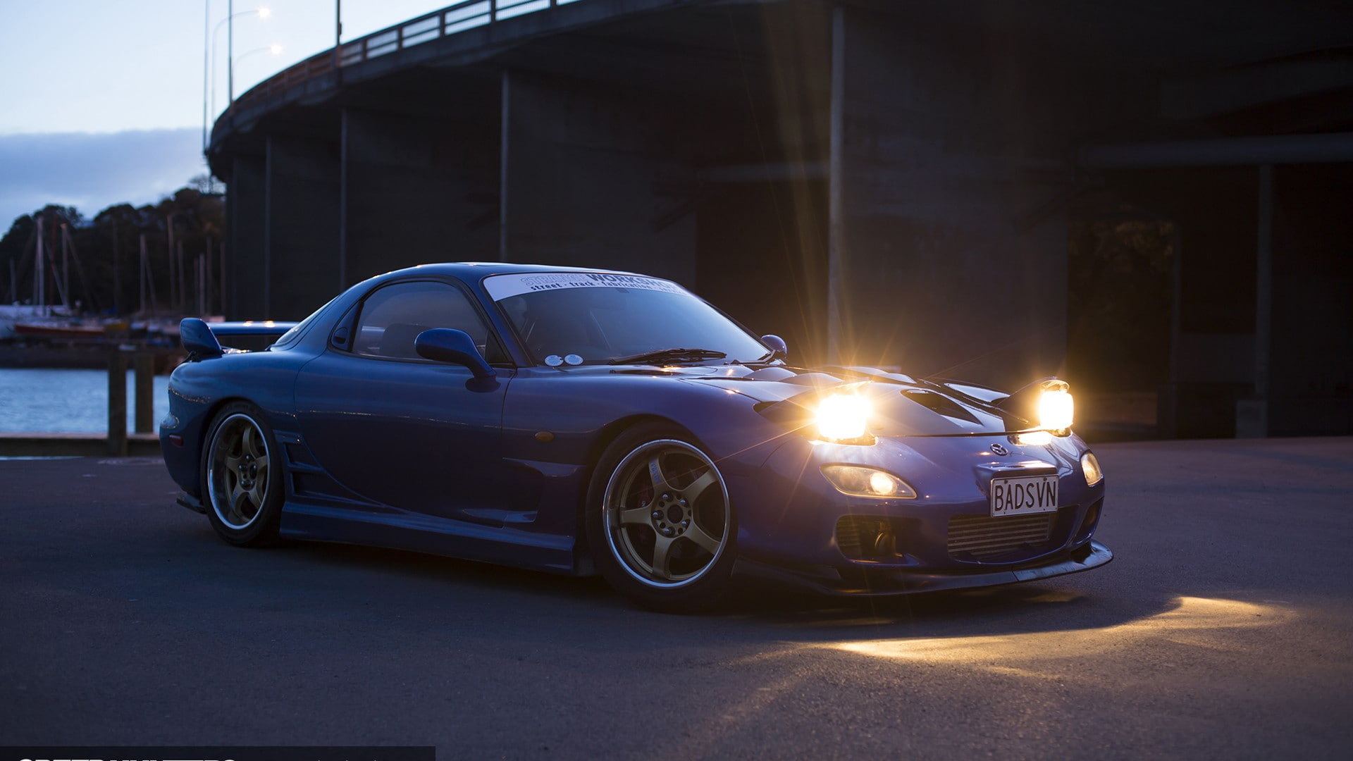 Car Sport Sports Car Japanese Cars Mazda RX 7 JDM Road City Street Style Render Sky Black Luxury Nig 1920x1080