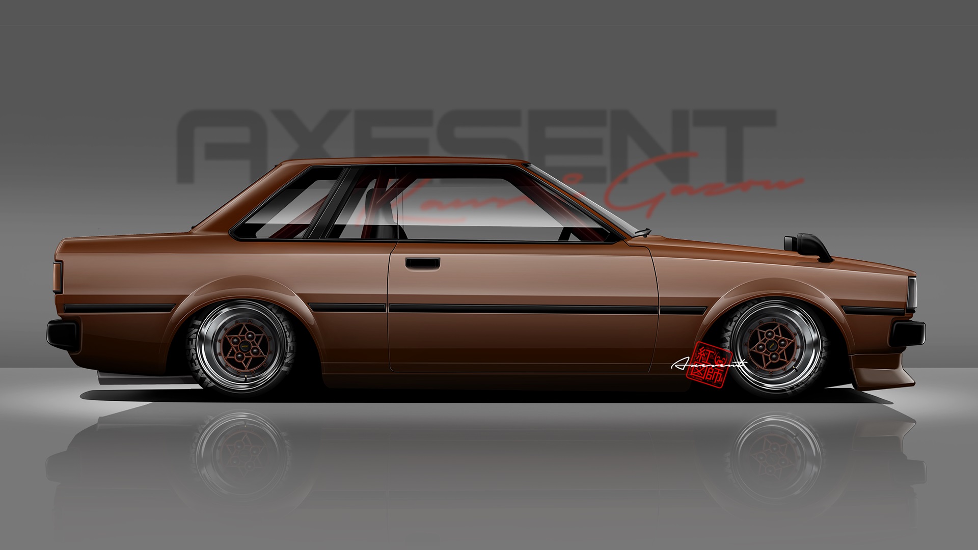 Axesent Creations Render JDM Toyota Japanese Cars Side View Brown Cars Car Vehicle Digital Art 1920x1080