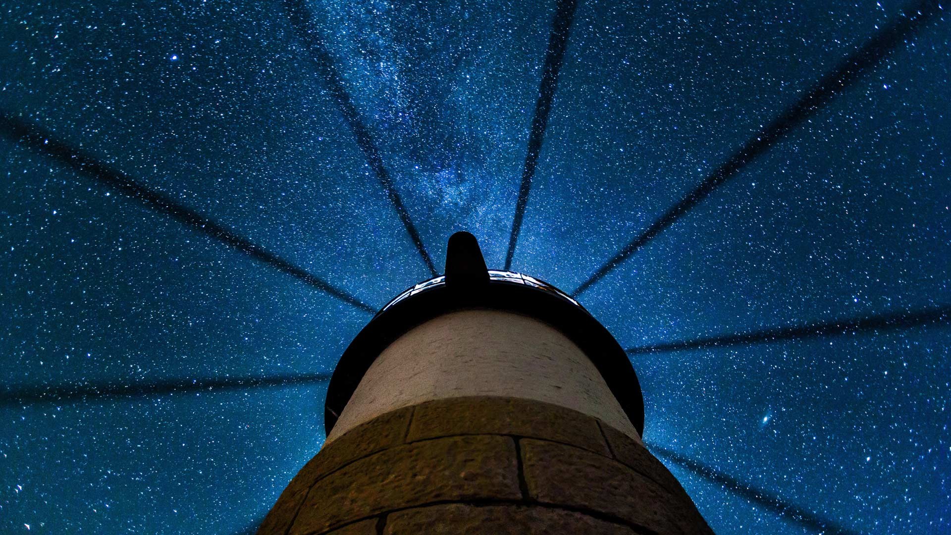 Worms Eye View Clouds Nature Night Sky Stars Milky Way Architecture Maine USA Lights Lighthouse Bott 1920x1080