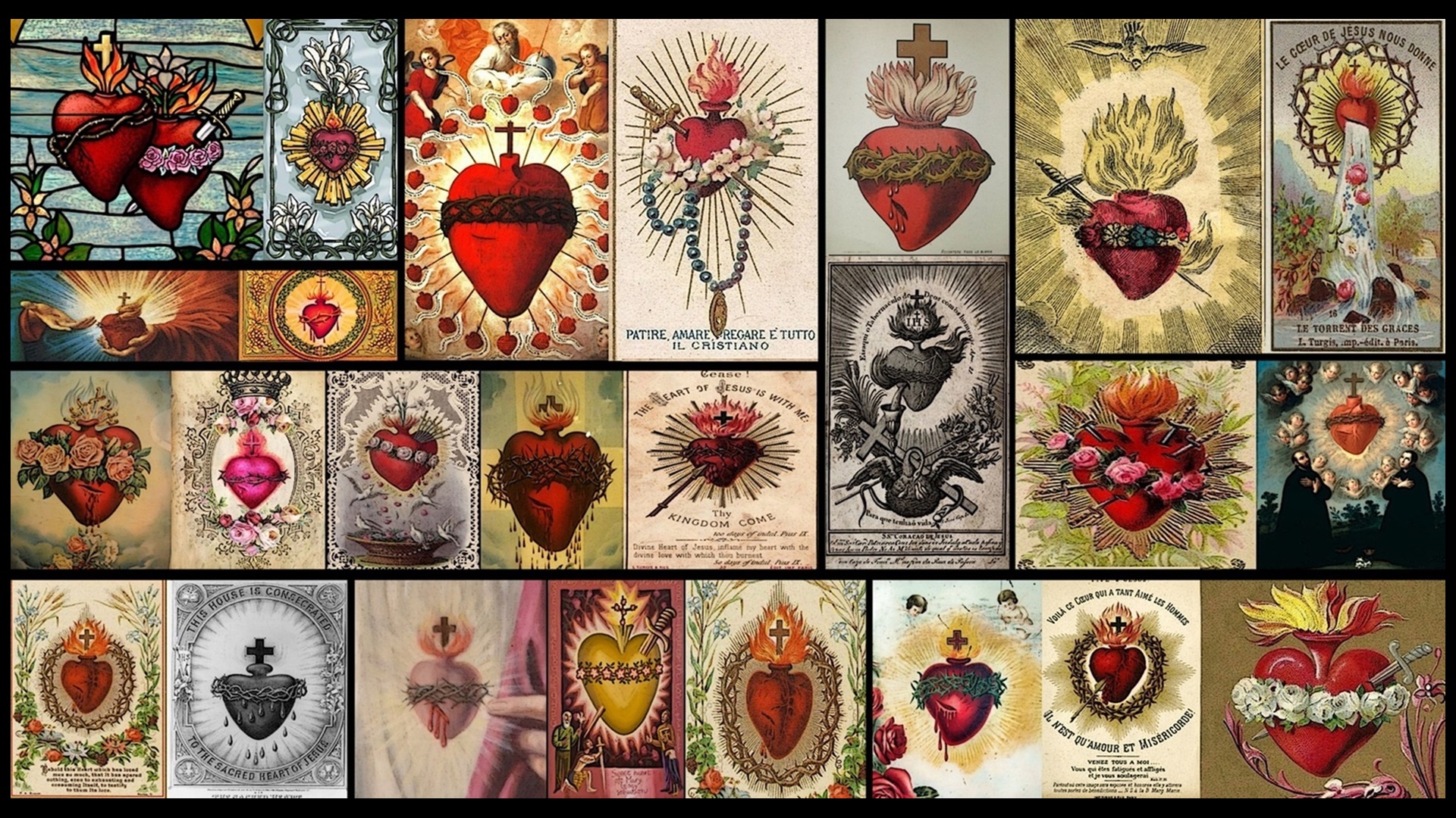 Sacred Heart Collage Jesus Christ Heart Cross Cover Art Religious 1920x1080