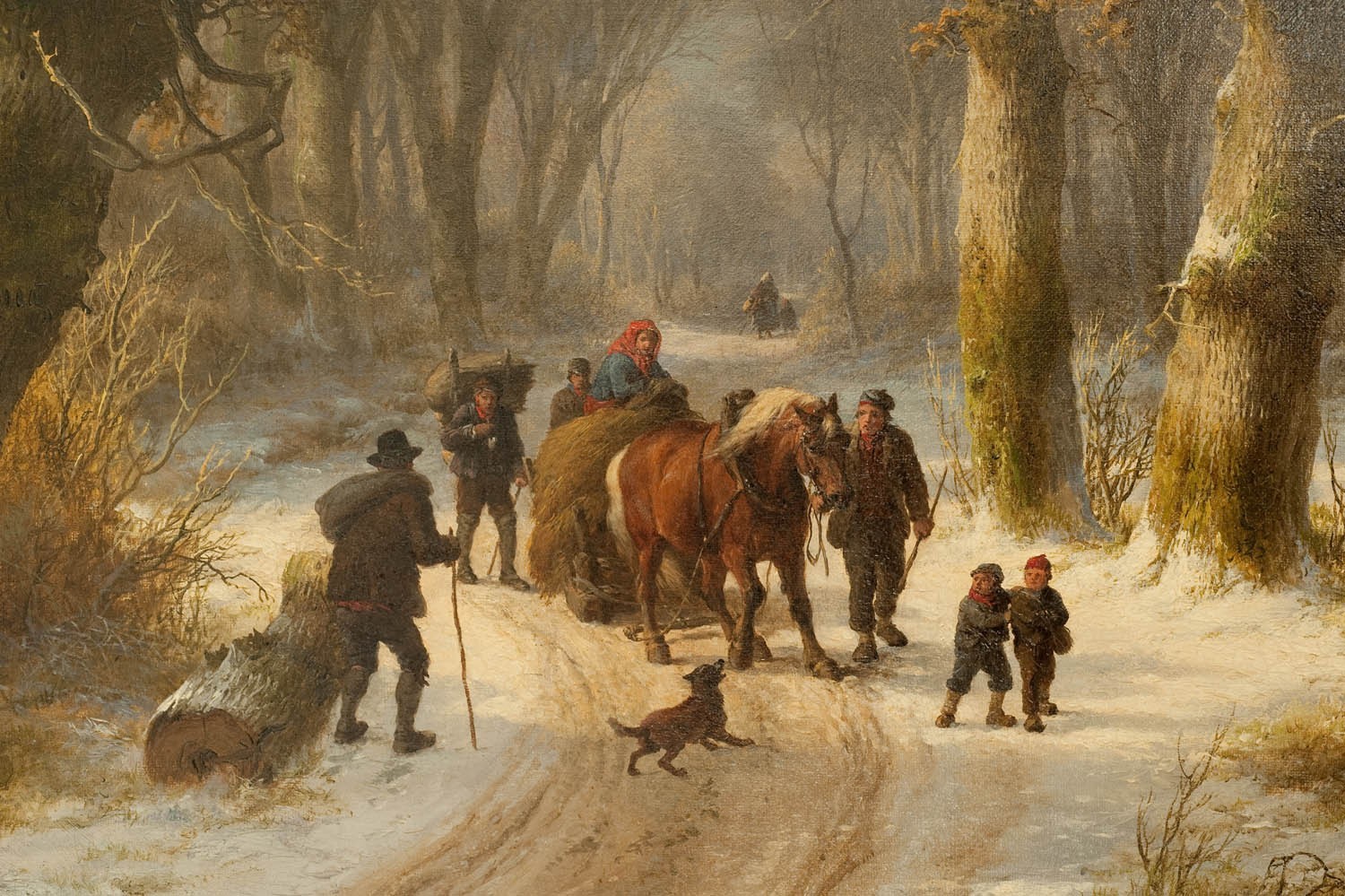 Painting Classic Art Peasants Children Dirt Road Horse Log Dog Trees Forest Snow 1500x999