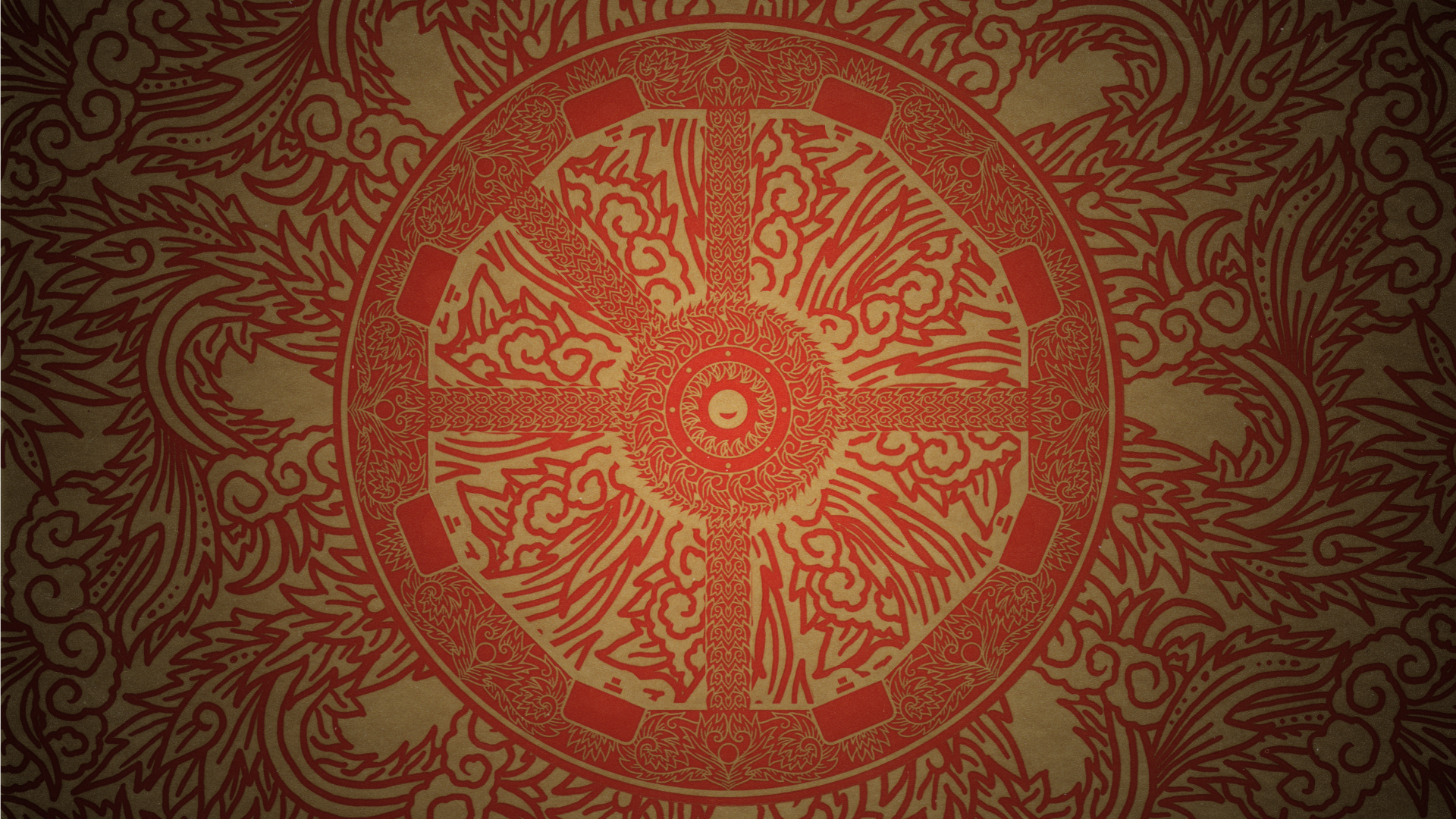 Artwork Red Ornament Sun Wheels 1920x1080
