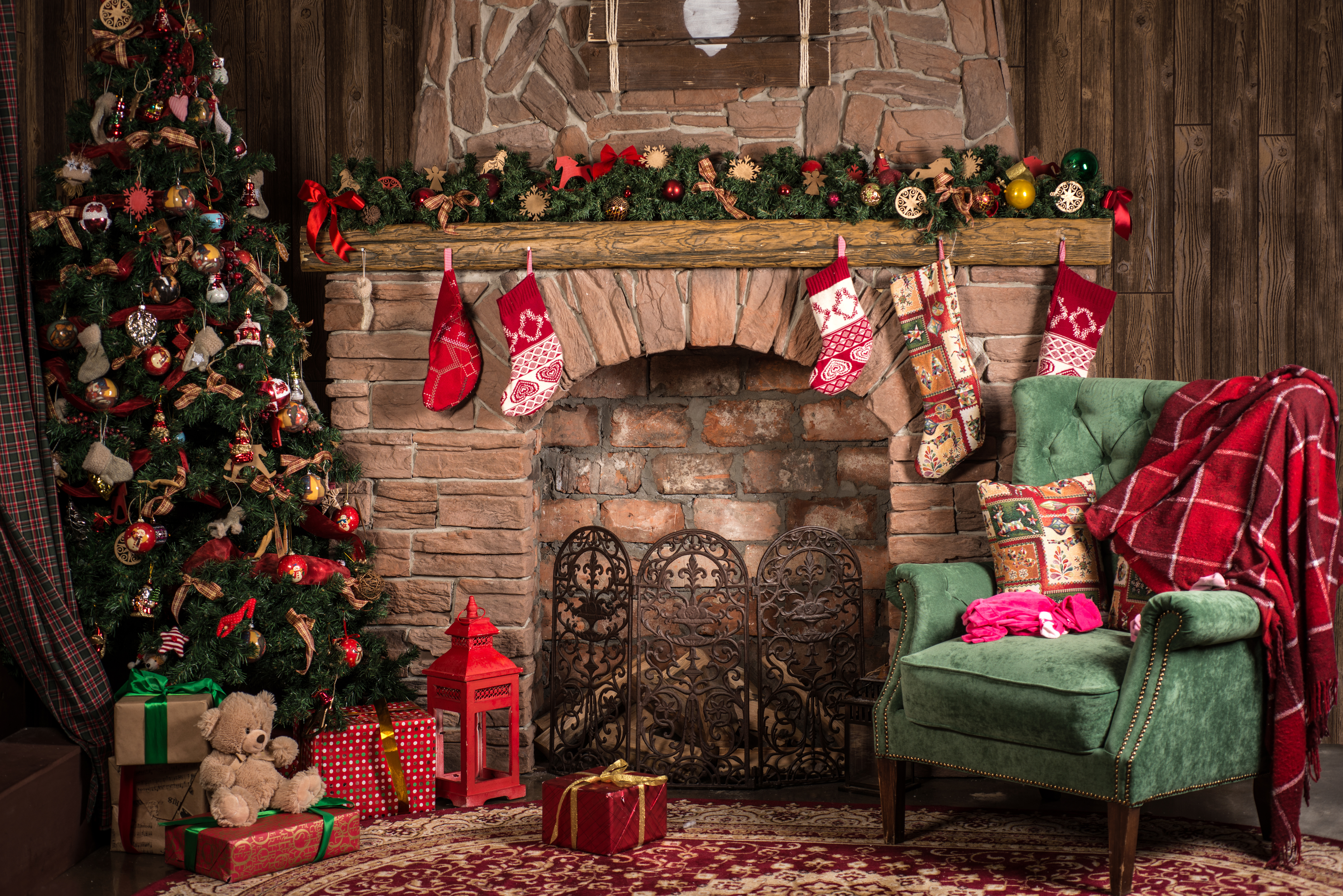 Christmas Christmas Tree Living Room Fireplace Stocking Christmas Ornaments 9000x6007