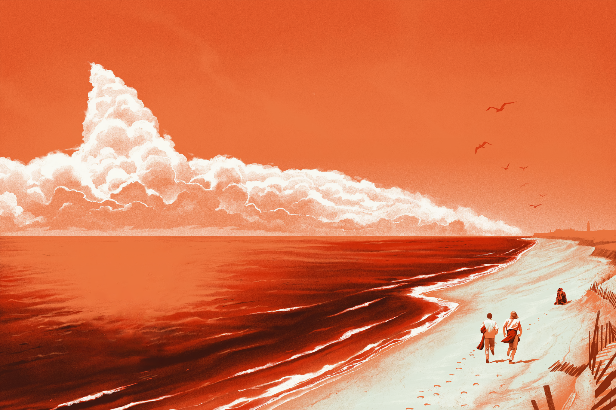 Jaws Shark Red Horror Movies Horror Film Posters Movies Steven Spielberg Clouds Sea Beach Couple 2048x1365
