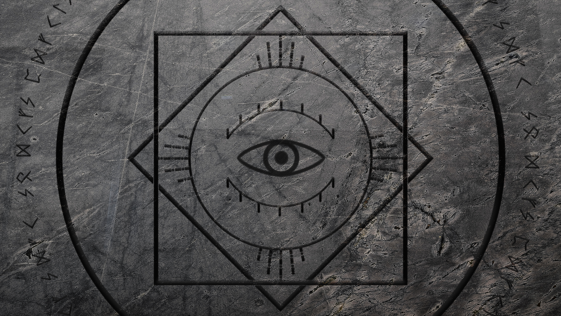 Illuminati Runes Viking Circle Square Eyeball Line Art Stone Dark Gray Texture Textured 1920x1080