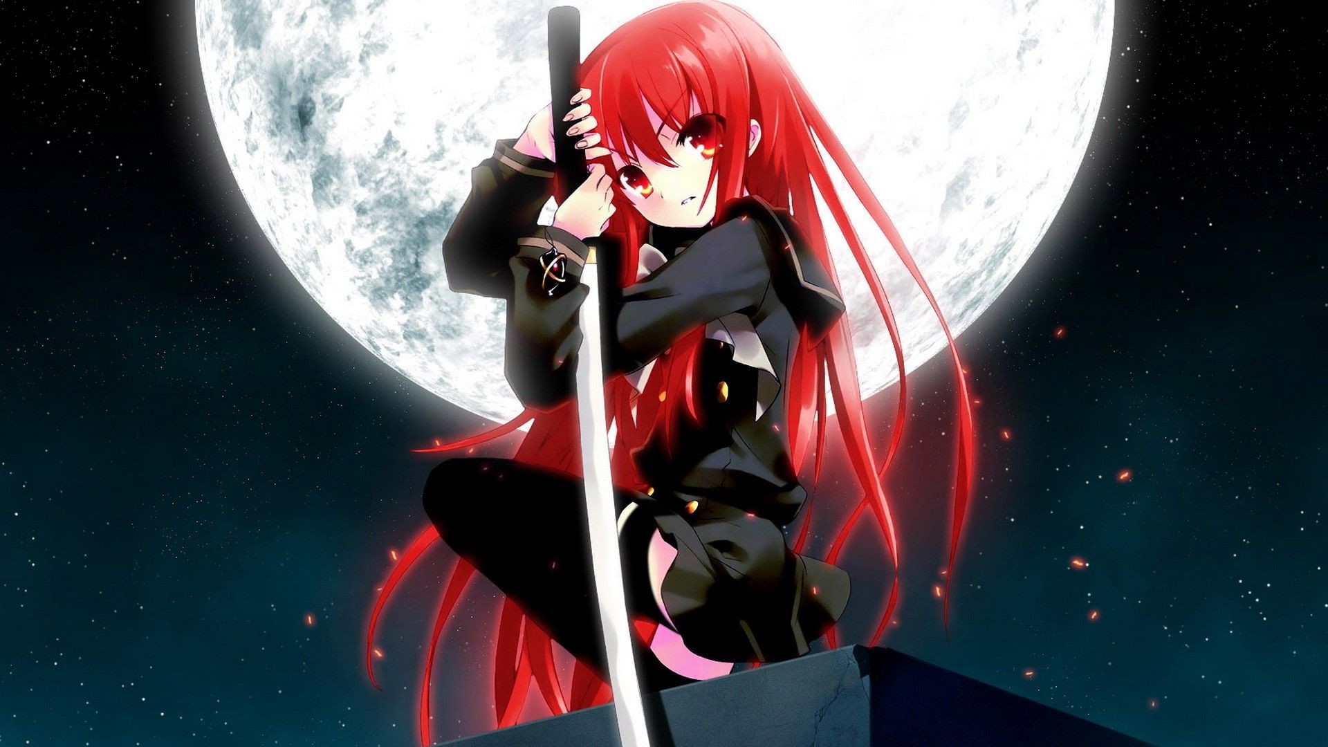 Shana Shakugan No Shana Anime Girls Moon Redhead Anime Sword Red Eyes Long Hair Medallion Zettai Ryo 1920x1080