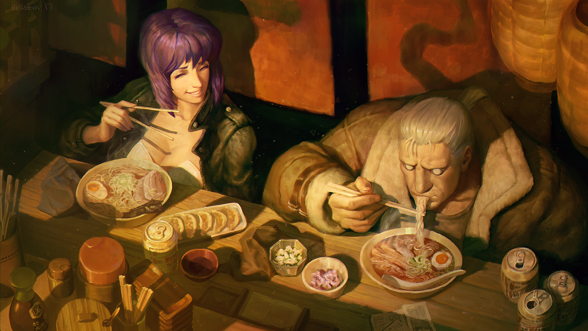 Digital Art Artwork Ghost In The Shell Androids Eating Asian Motoko Kusanagi Manga Movie Characters  1920x1080