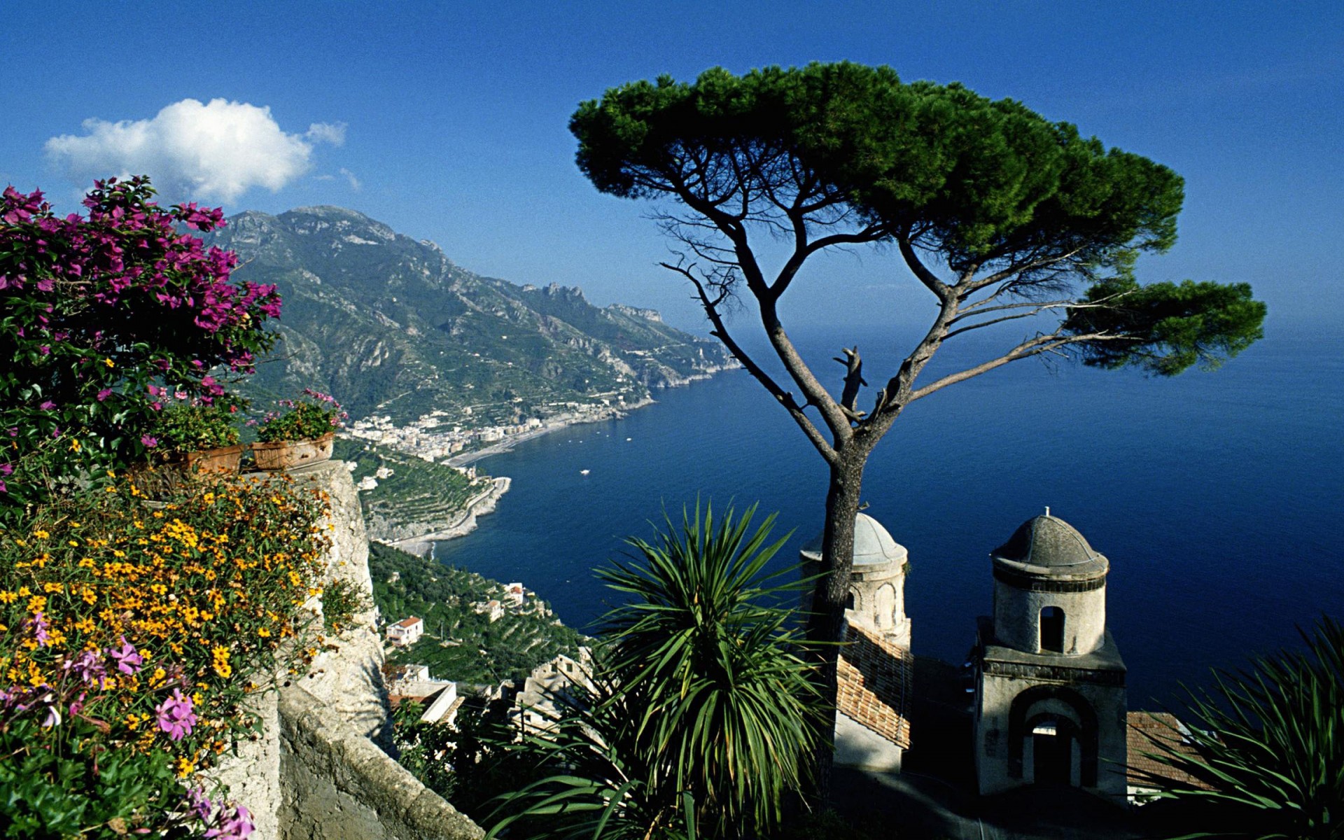 Man Made Amalfi Coast Tree Mountain Ocean Flower 1920x1200